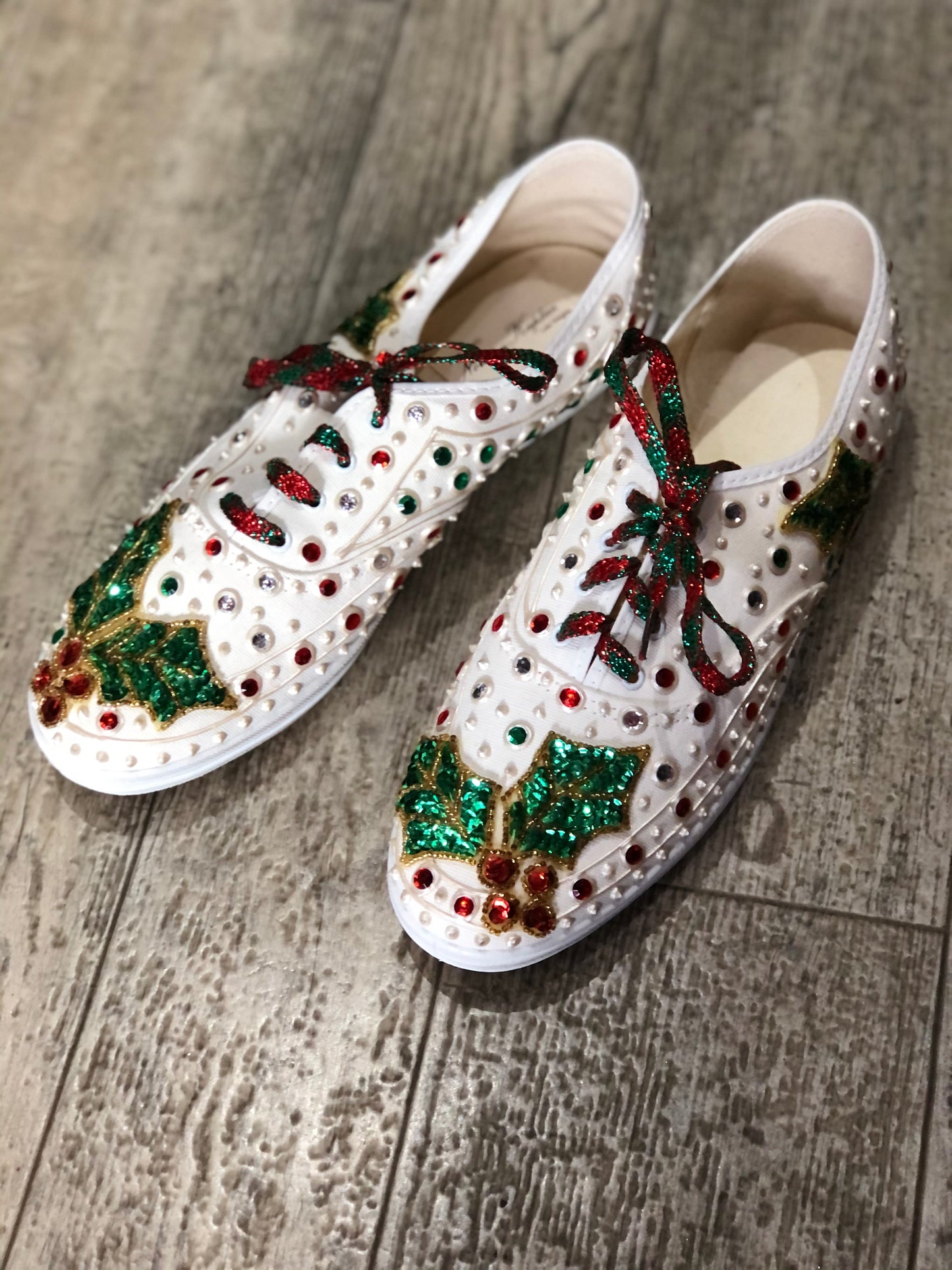 Vintage 80s Sequin Bedazzled Lace Up Christmas Sneakers Size 10 - Spark Pretty