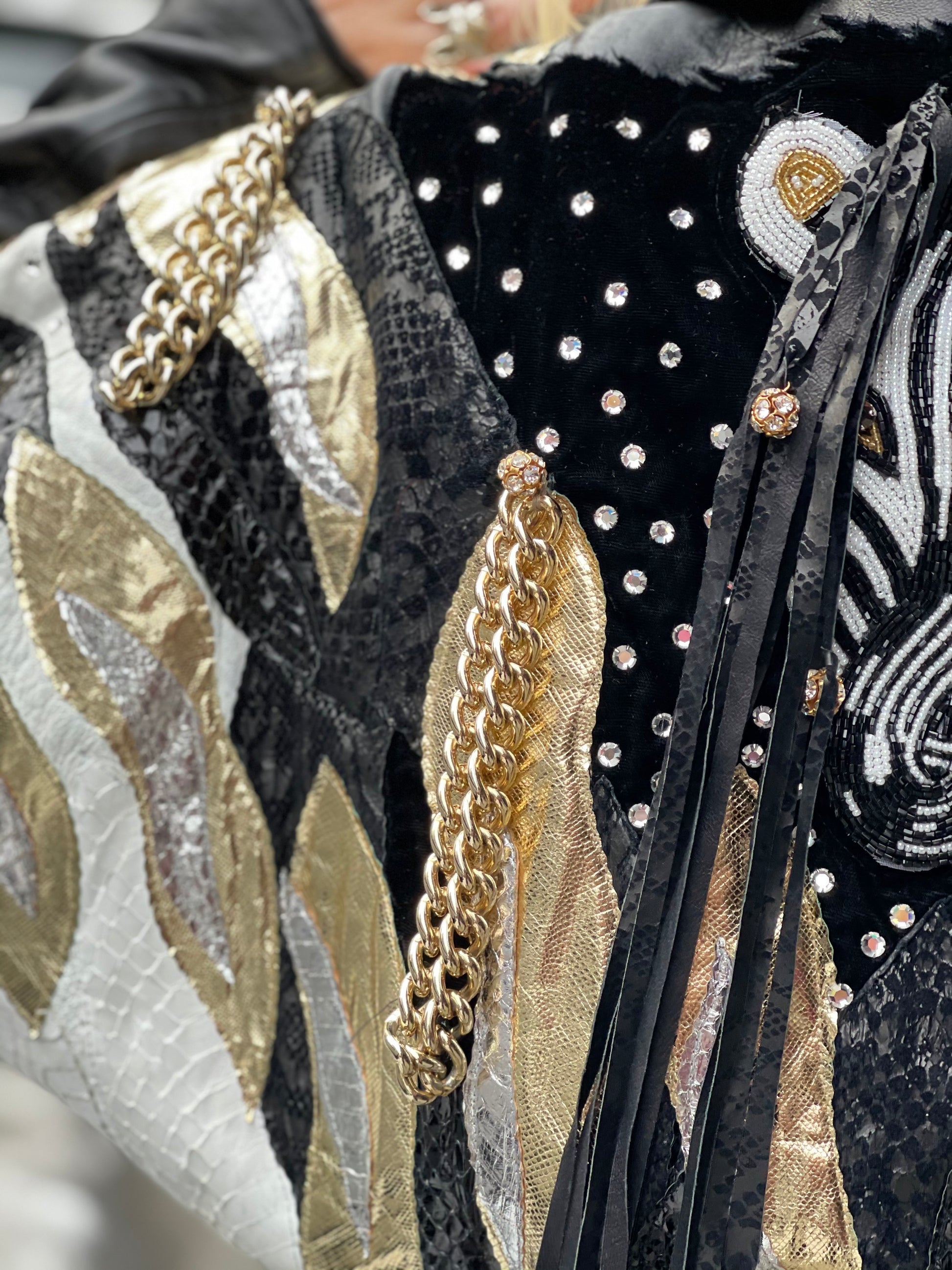 Vintage 80s Leather Fringe Metallic Rhinestone Sequin Zebra Jacket - Spark Pretty