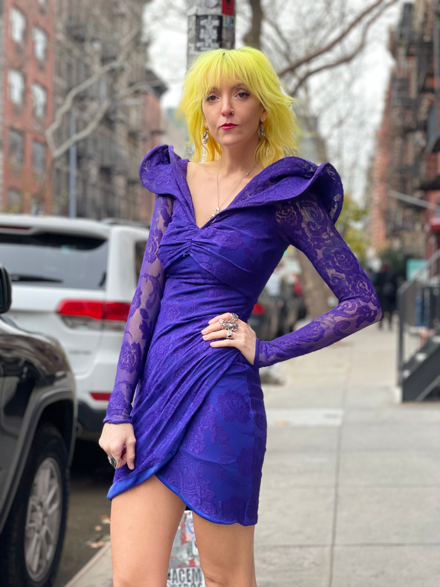 Vintage 80s Dramatic Shoulder Mini Dress - Spark Pretty