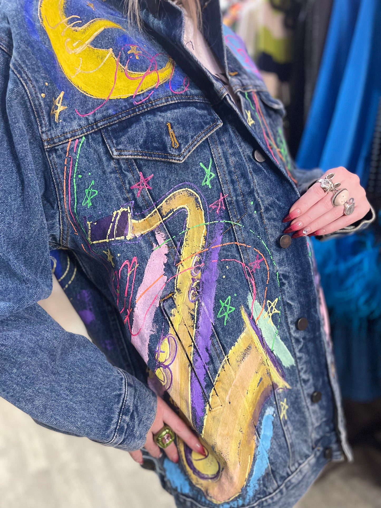 Vintage 90s Paris Cafe Themed Jean Jacket - Spark Pretty