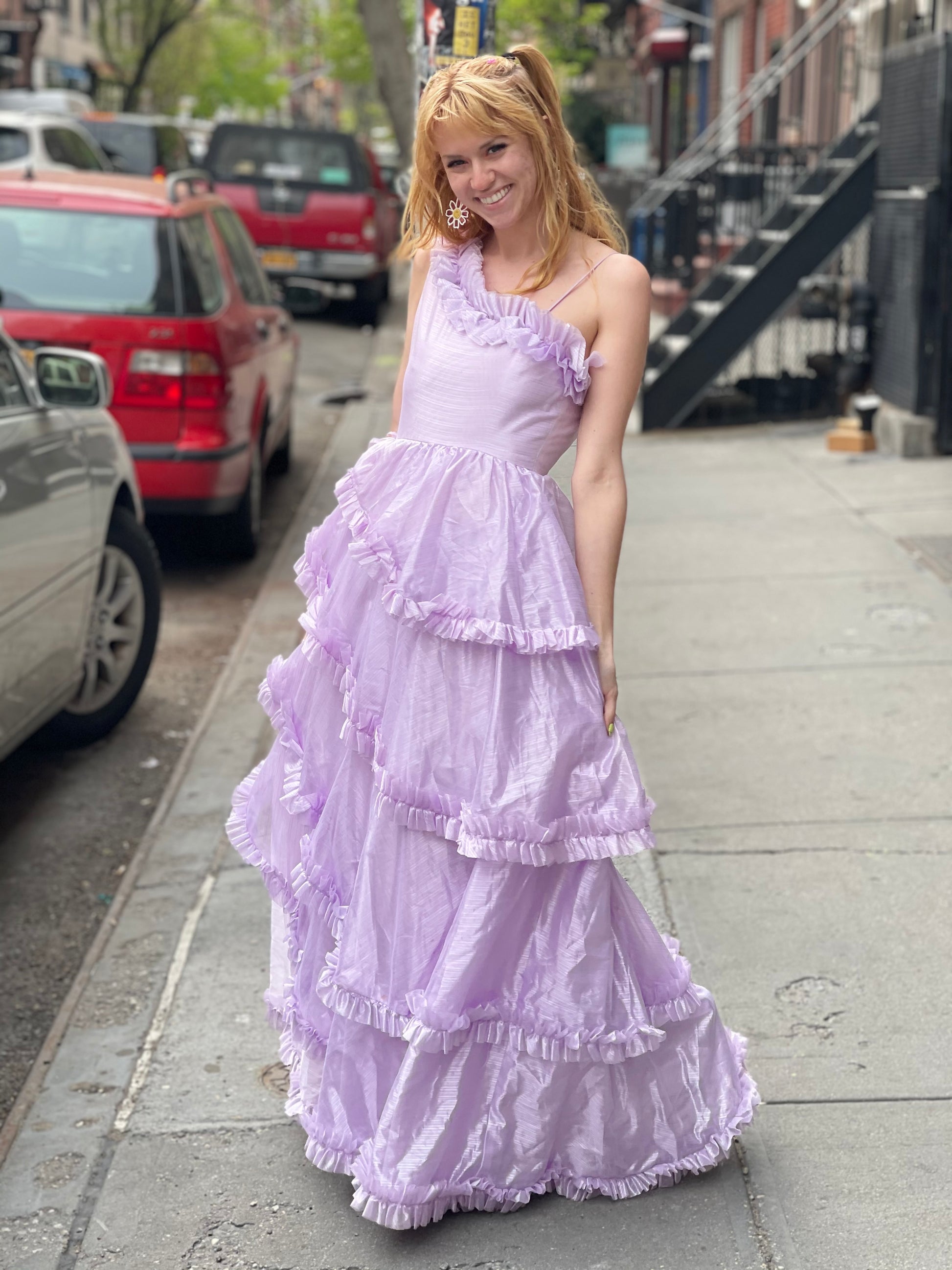 Vintage 80s Pastel Lavender Ruffle Party Dress - Spark Pretty