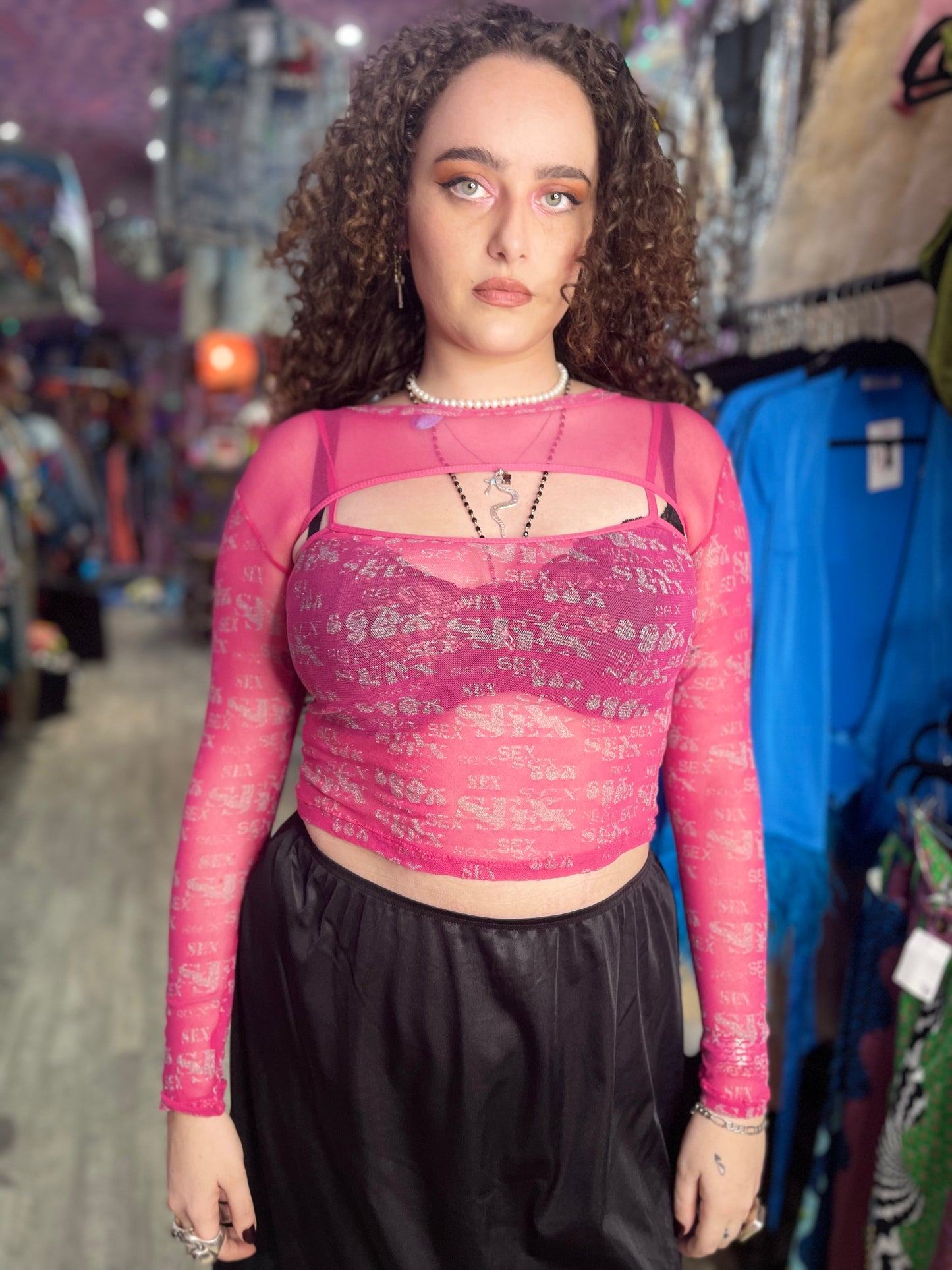 Vintage 90s RARE Pink Sheer Lip Service Top - Spark Pretty