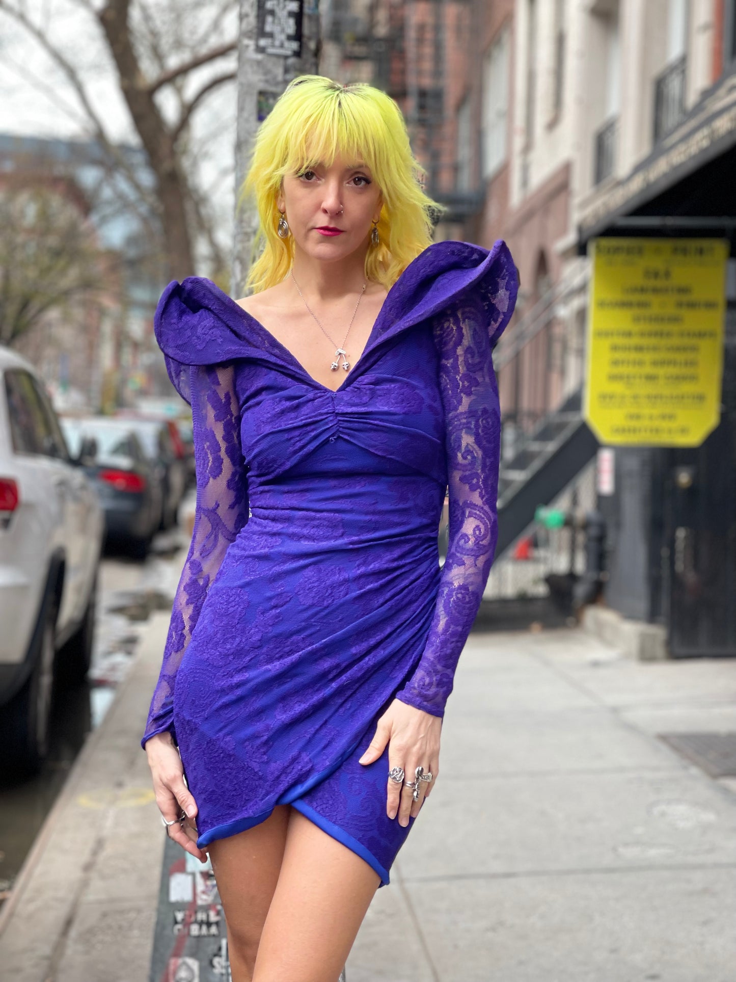 Vintage 80s Dramatic Shoulder Mini Dress - Spark Pretty