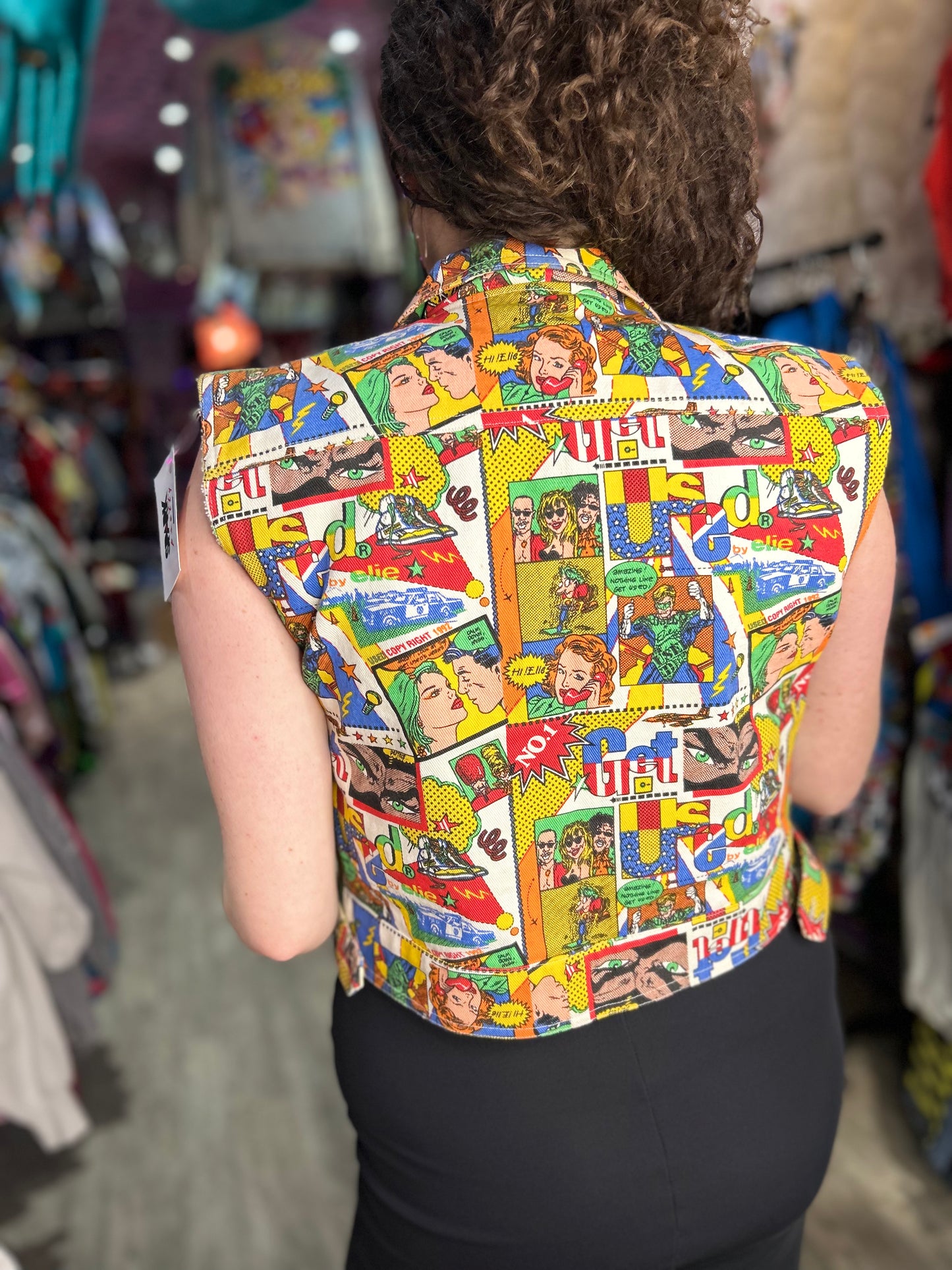 Vintage 90’s Cropped Comic Denim Vest - Spark Pretty