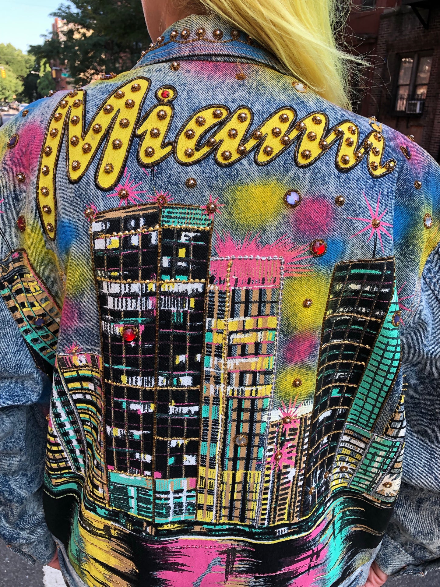 Vintage 80s 90s Miami theme bedazzled Jean Jacket - Spark Pretty