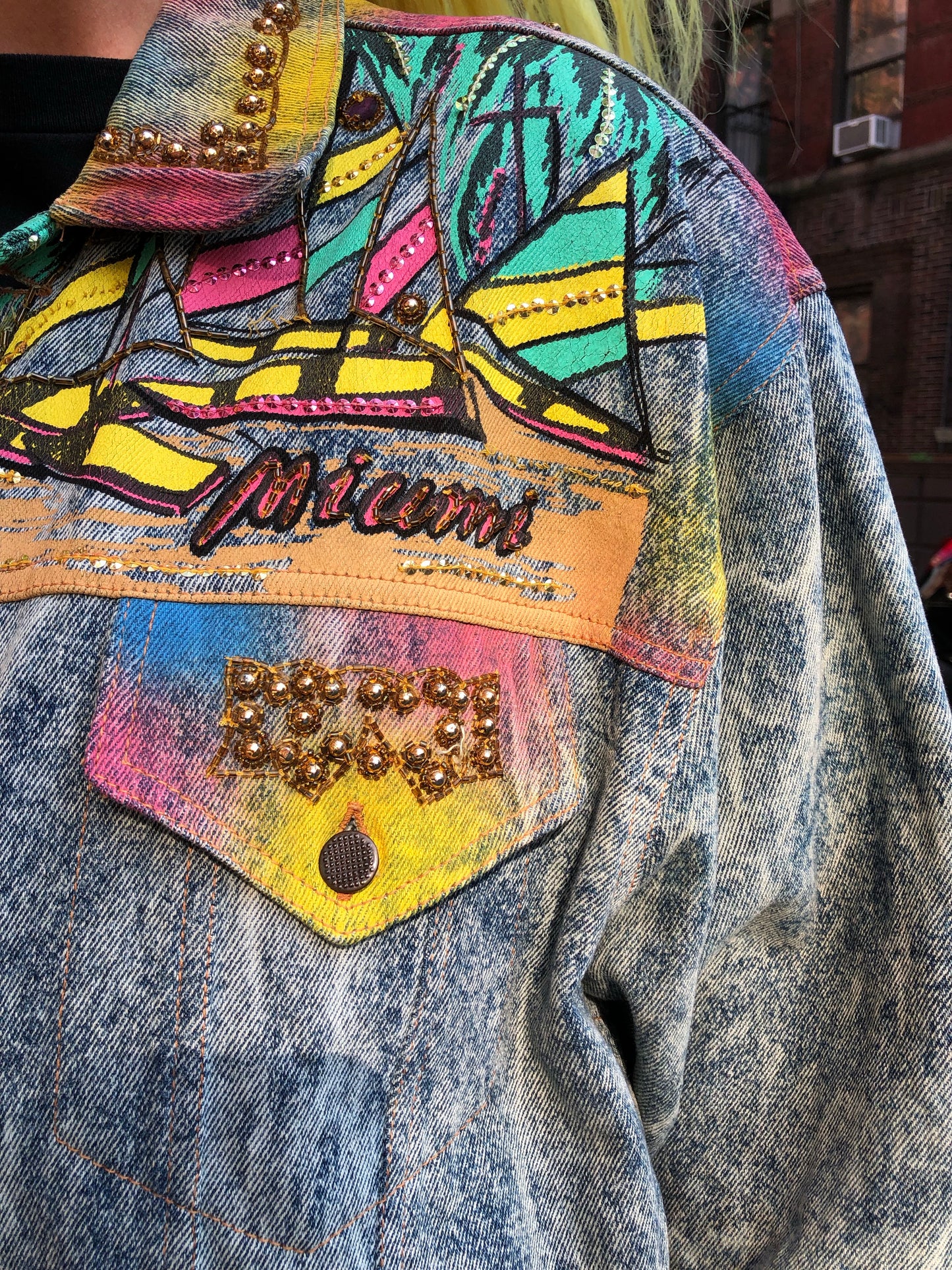 Vintage 80s 90s Miami theme bedazzled Jean Jacket - Spark Pretty