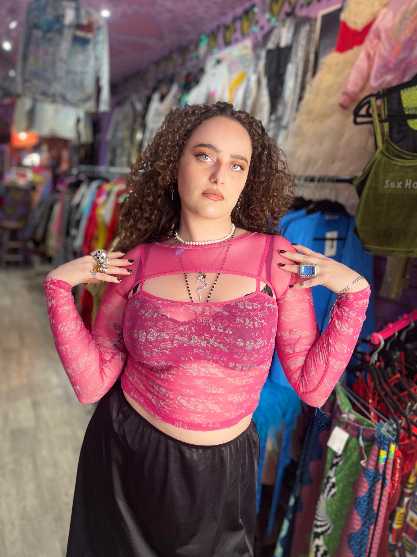 Vintage 90s RARE Pink Sheer Lip Service Top - Spark Pretty