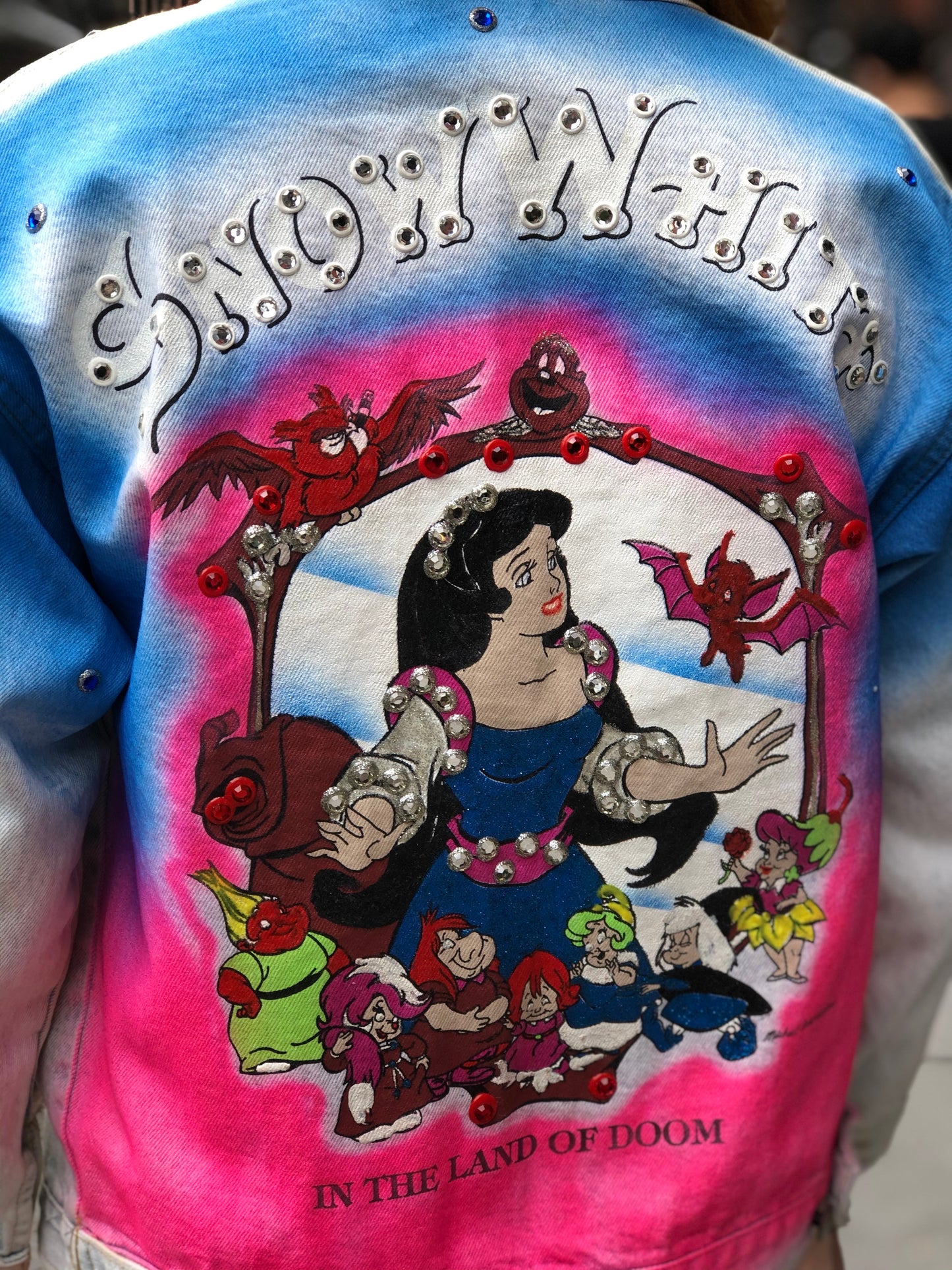 Vintage 80s Acid Wash Snow White Bedazzled Jean Jacket XS - Spark Pretty