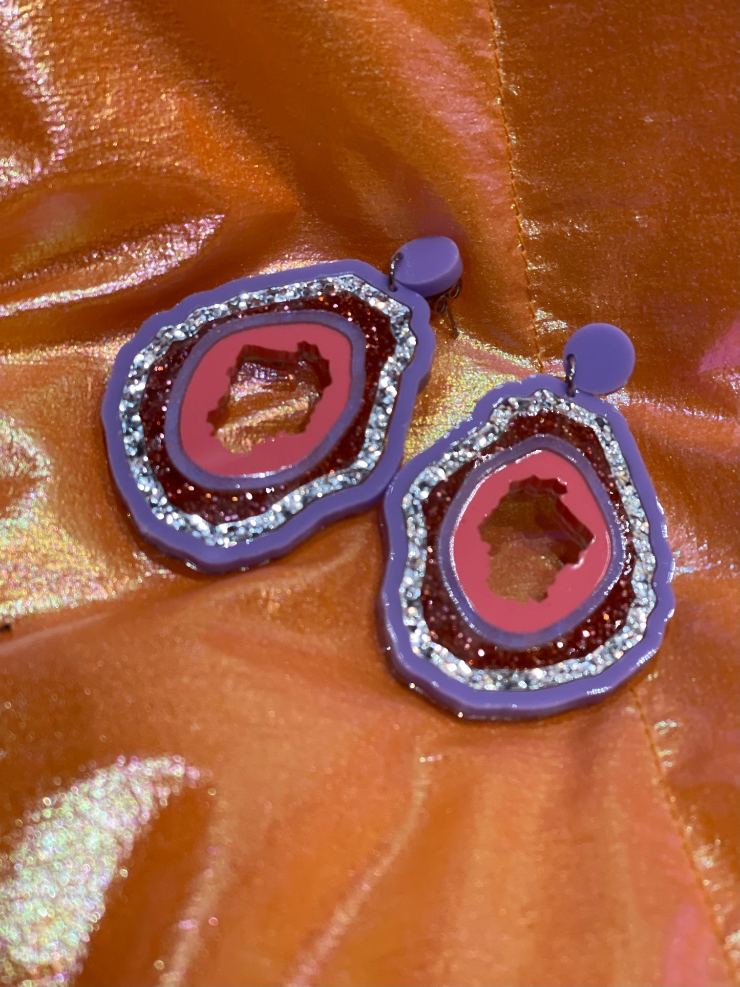 Multi Color Glittery Geodes Earrings by No Basic Bombshell - Spark Pretty