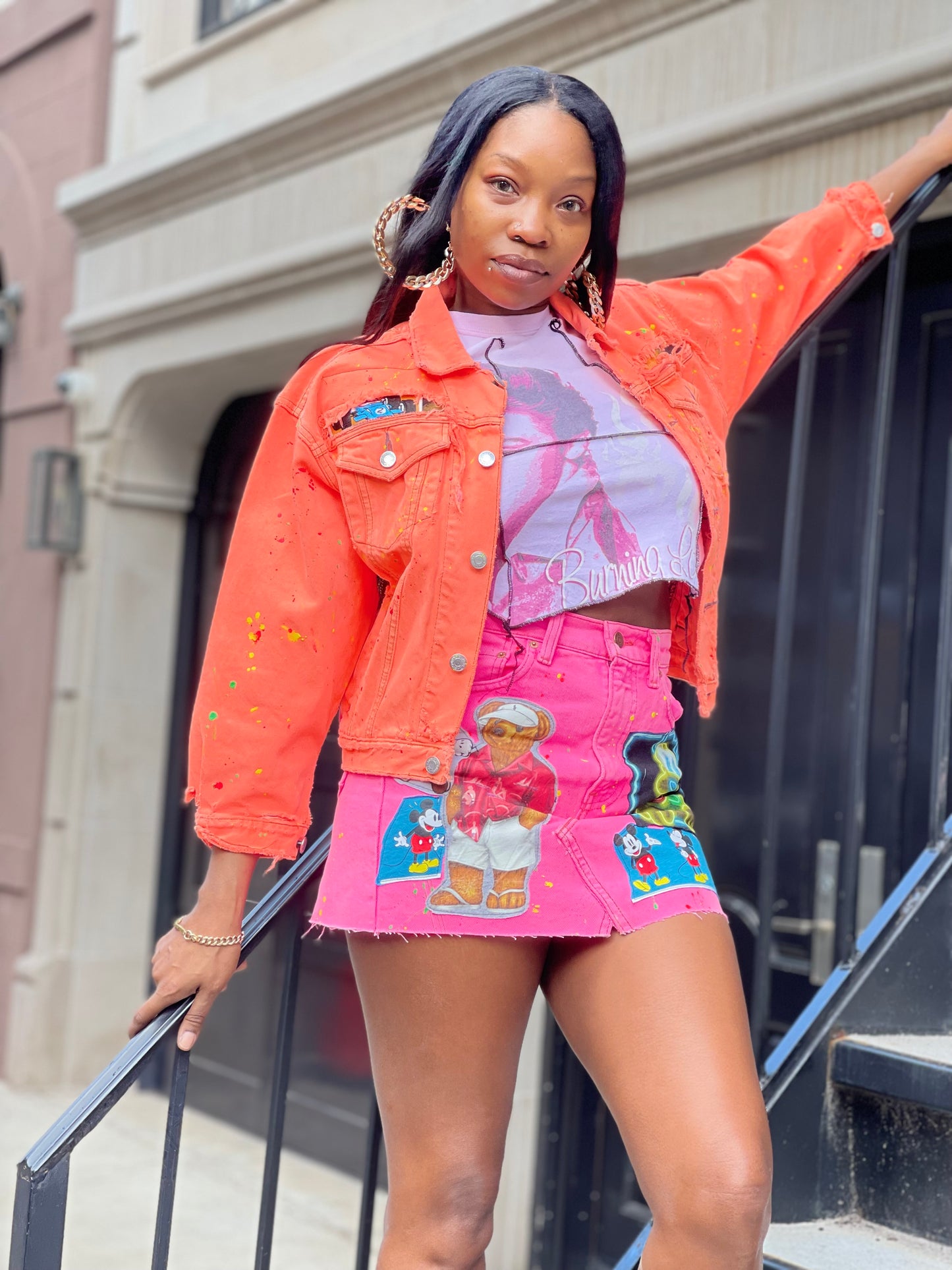 Reworked Neon Pink Vintage Denim Mini Skirt - Spark Pretty
