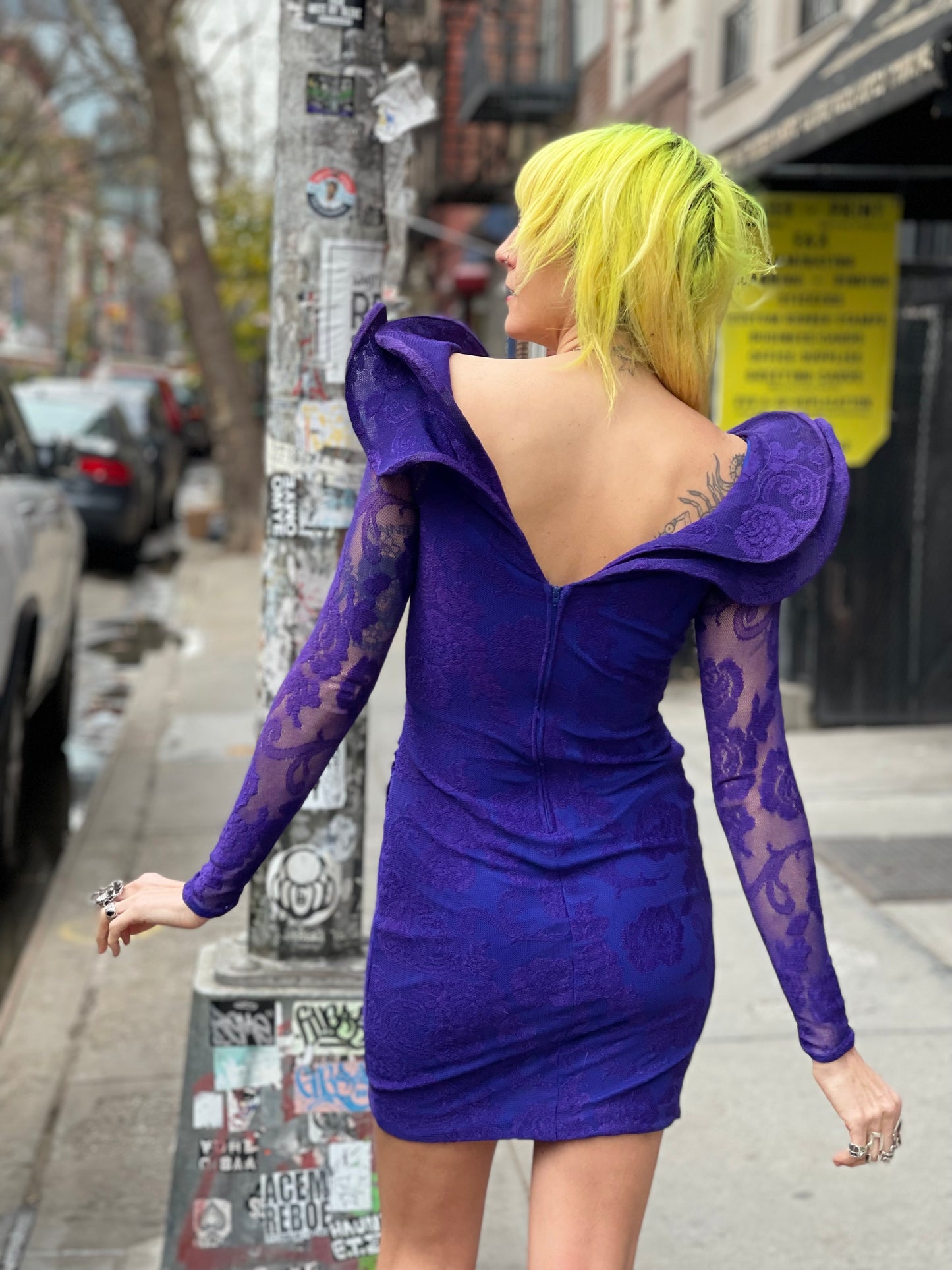 Vintage 80s Dramatic Shoulder Mini Dress - Spark Pretty