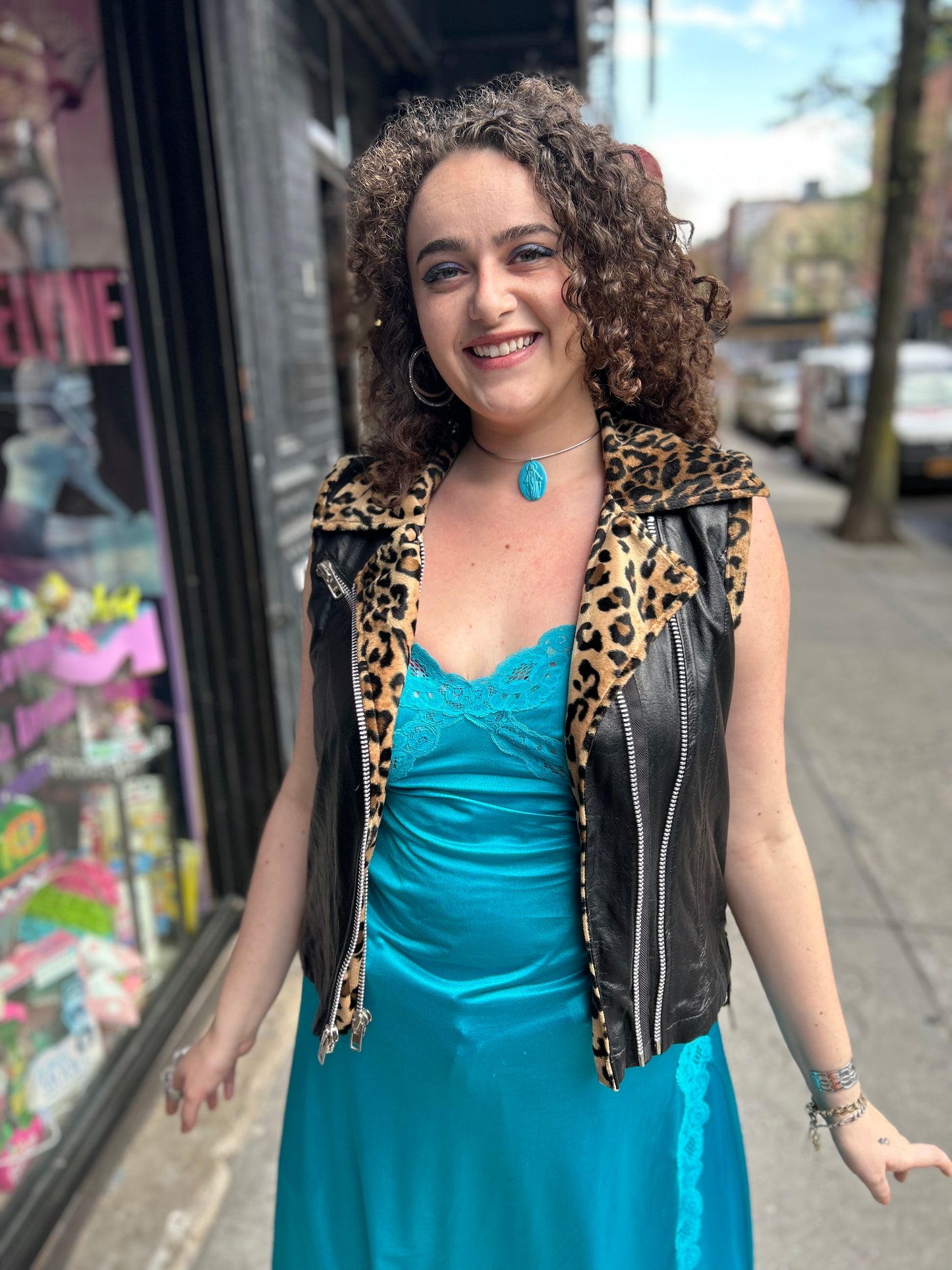 Vintage 90s Lip Service Faux Leather And Leopard Print Moto Vest - Spark Pretty