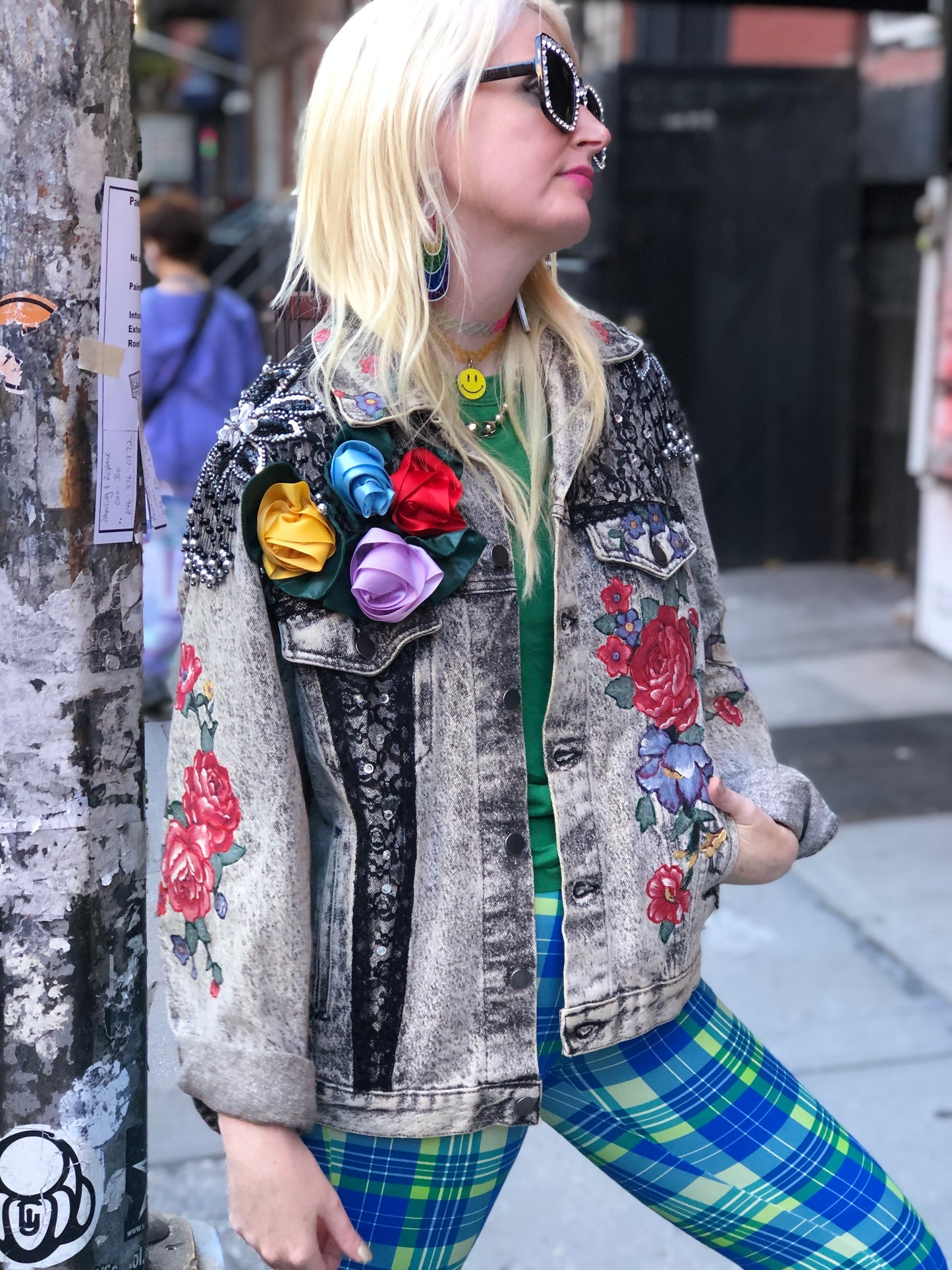 Vintage 80s One of a Kind Patchwork Bedazzled Acid Wash Jean Jacket - Spark Pretty