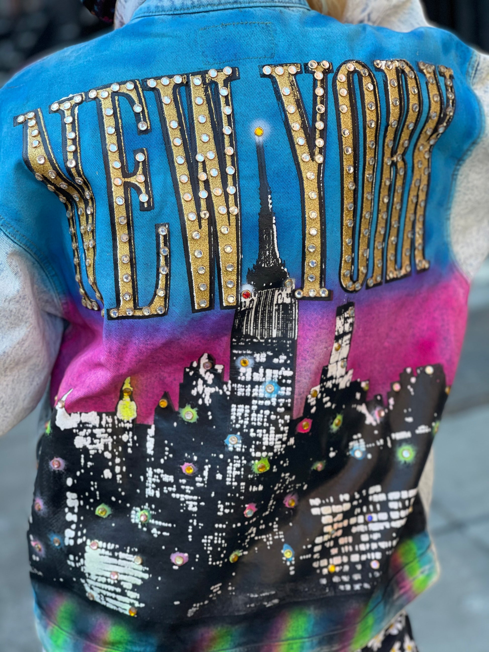 Vintage 80s Painted and Bedazzled New York Jean Jacket - Spark Pretty