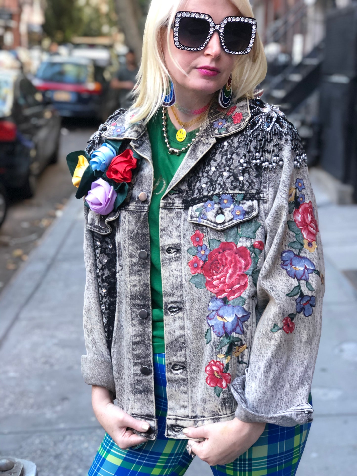 Vintage 80s One of a Kind Patchwork Bedazzled Acid Wash Jean Jacket - Spark Pretty