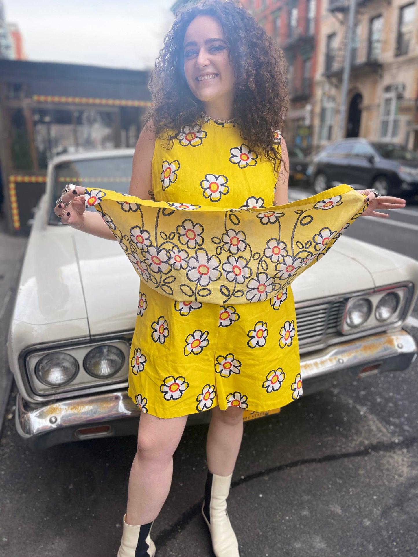 Vintage 70s Yellow Floral Plus Size Romper - Spark Pretty