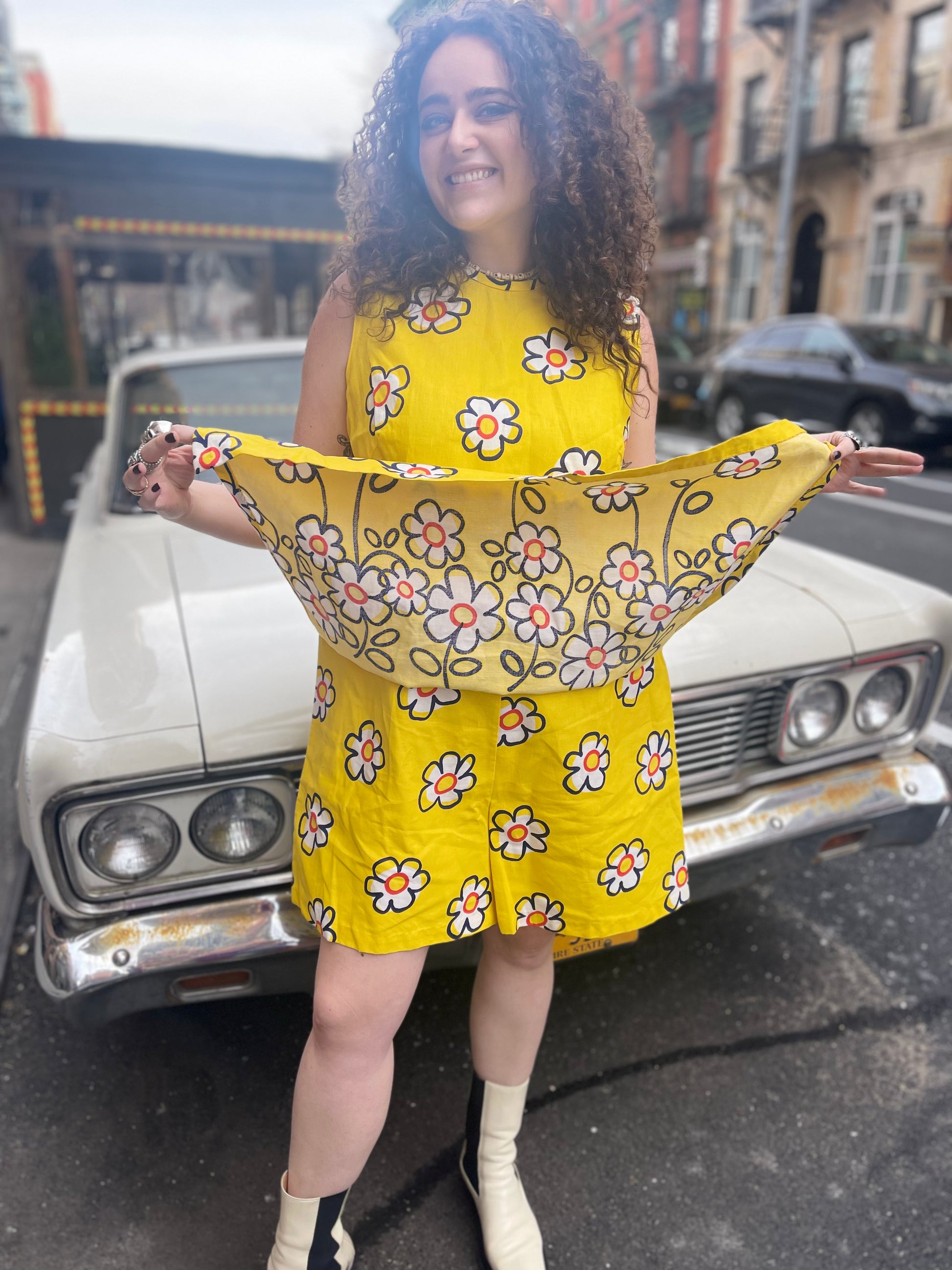 Vintage 70s Yellow Floral Plus Size Romper - Spark Pretty