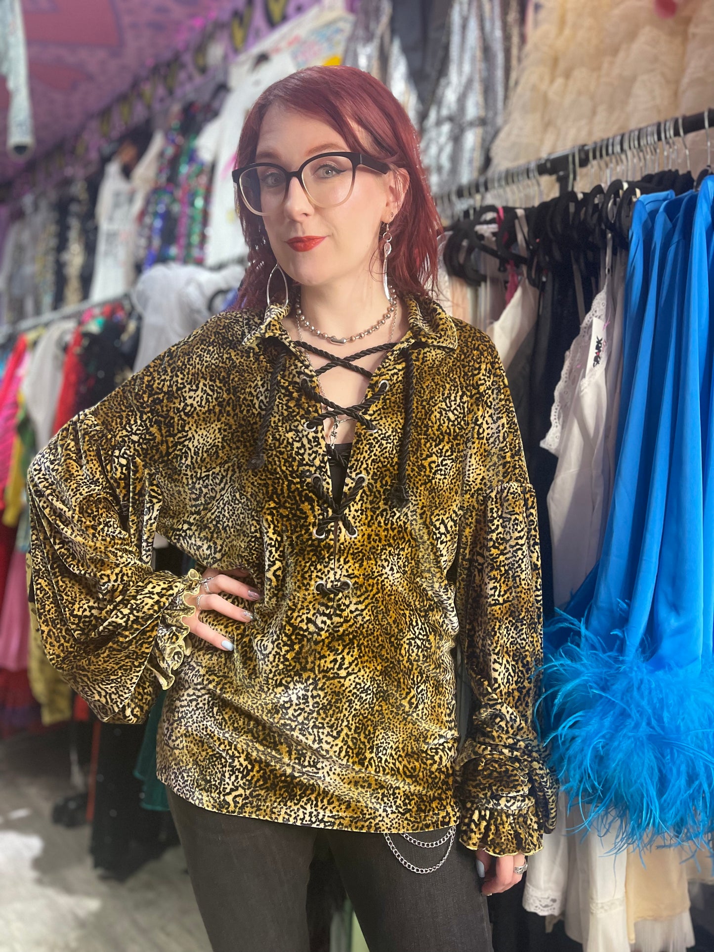 Vintage 90s Leopard Lace Up Rocker Shirt - Spark Pretty