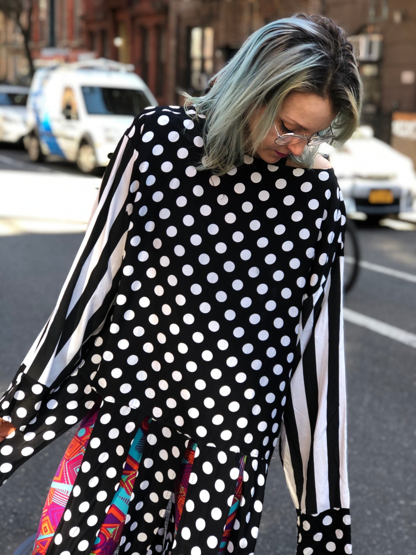Vintage 80s Draped Polka Dot Long Fringe Blouse - Spark Pretty