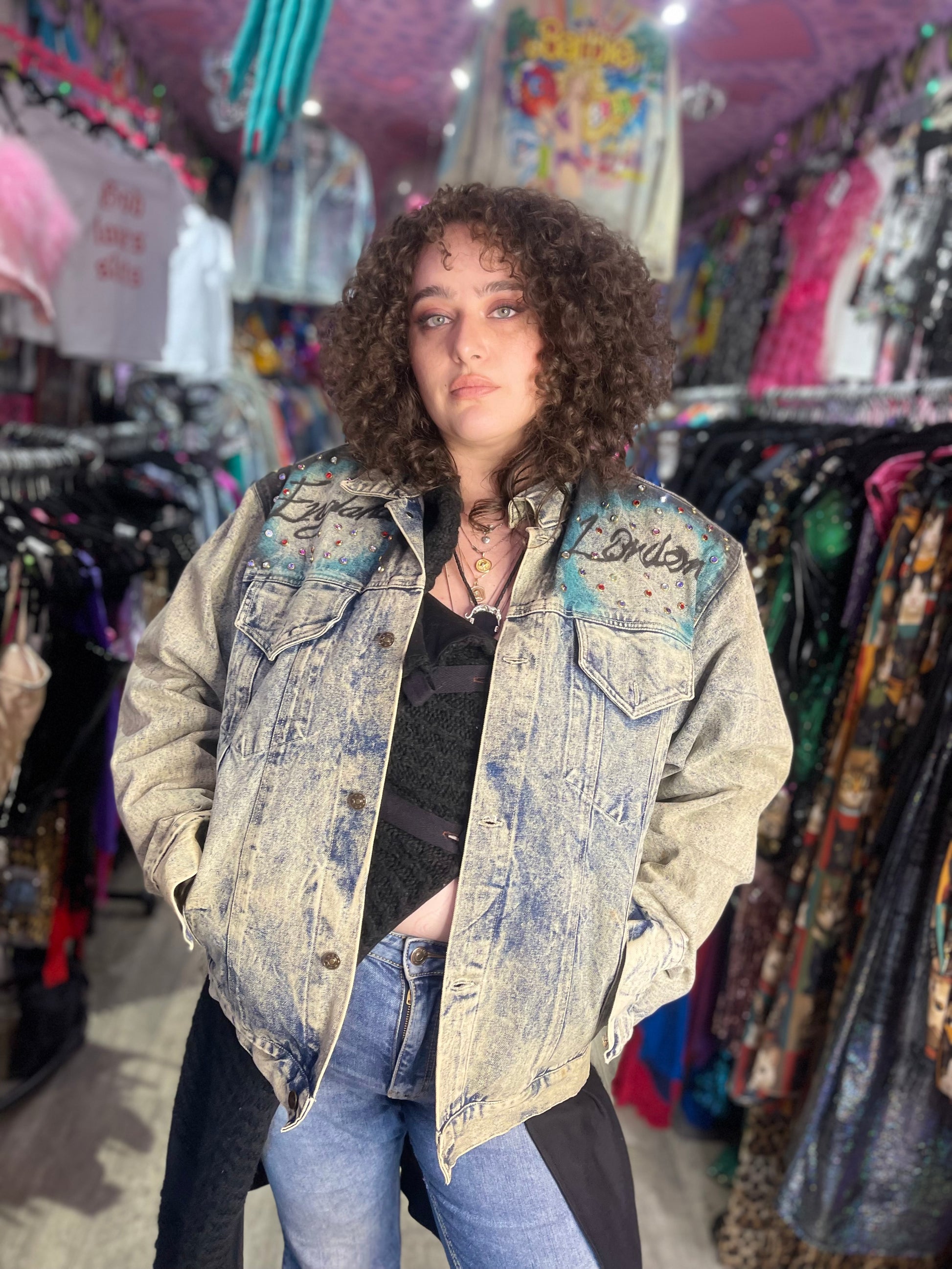Vintage 80s Painted and Bedazzled London Jean Jacket - Spark Pretty