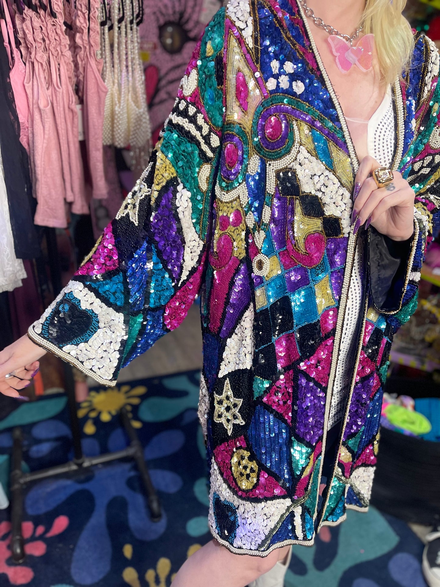 Vintage 80s Sequin Encrusted Kimono Jacket