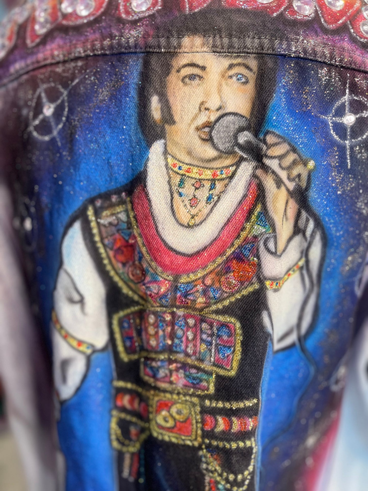 Vintage 80s Painted Bedazzled Elvis Jean Jacket - Spark Pretty