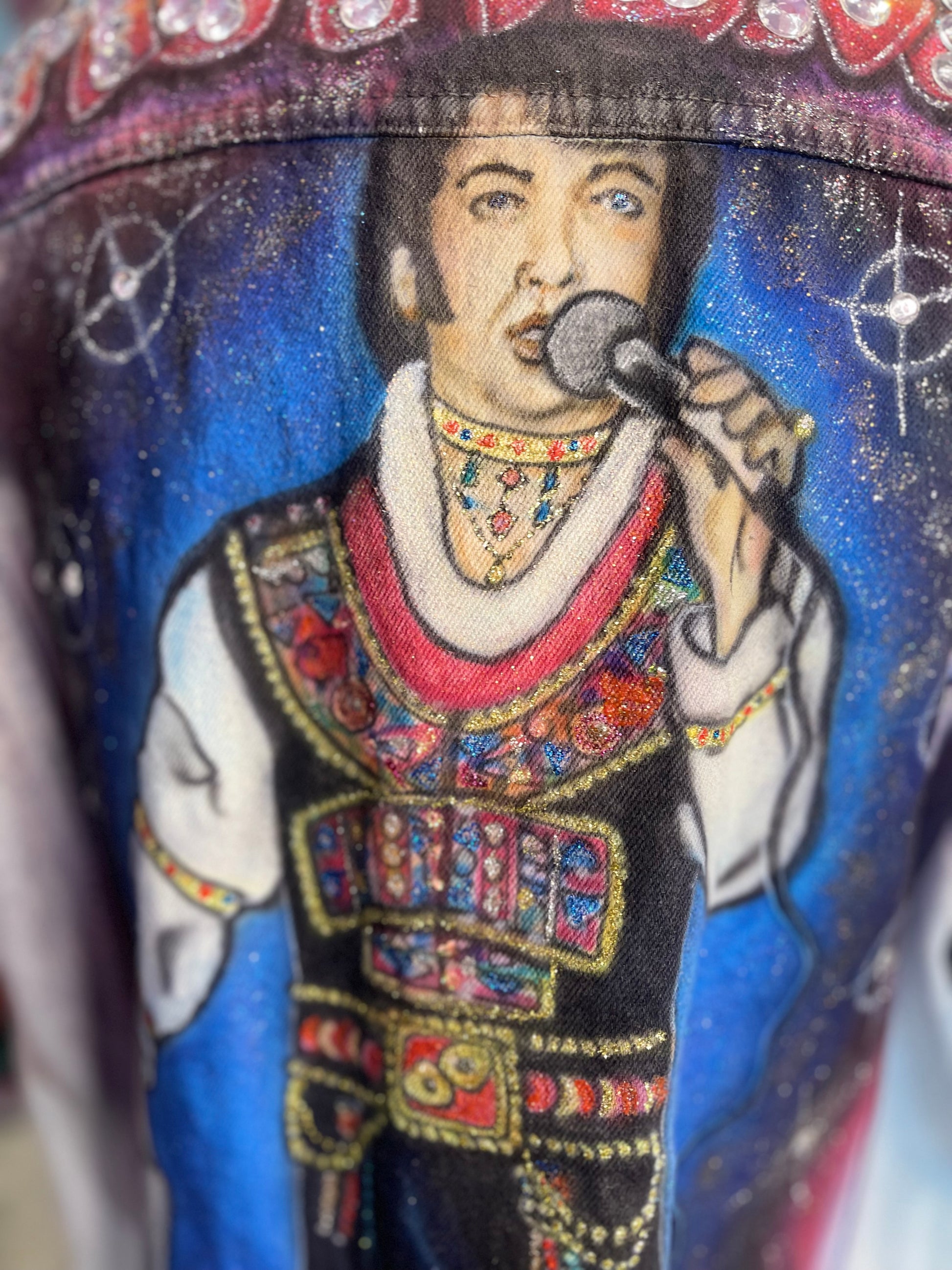 Vintage 80s Painted Bedazzled Elvis Jean Jacket - Spark Pretty