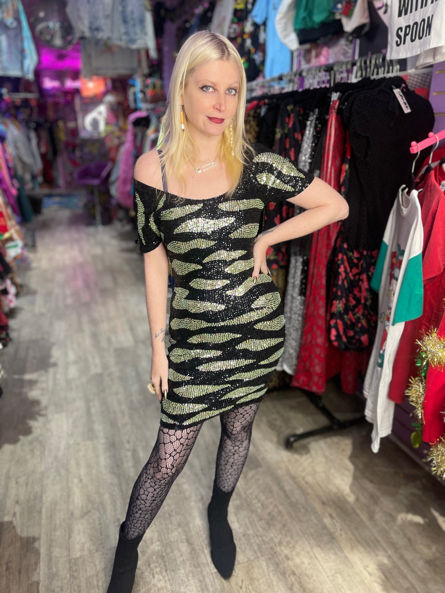 Vintage 90s Sequin Animal Print Dress