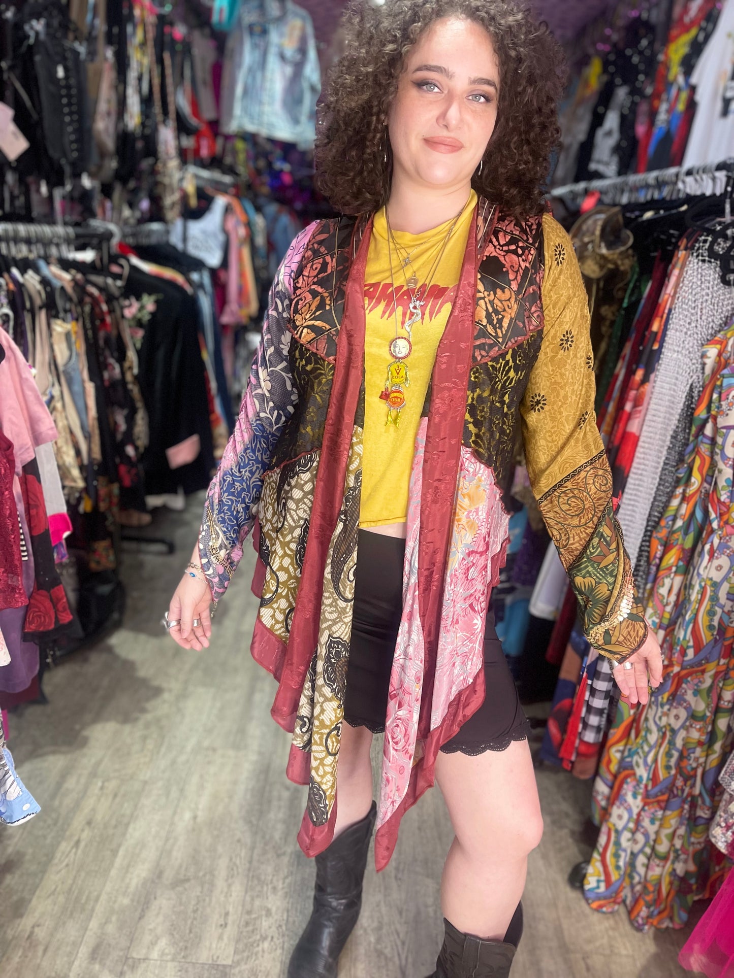 Vintage 90s Mix Printed Silk Kimono Jacket