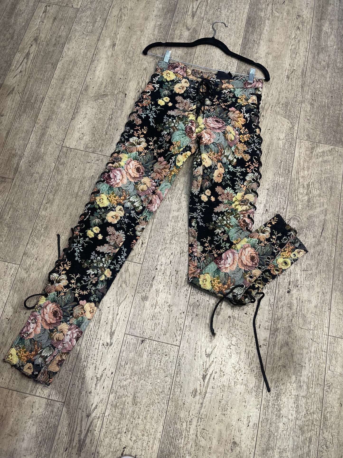 Vintage 90s RARE Lip Service Tapestry Lace Up Pants - Spark Pretty