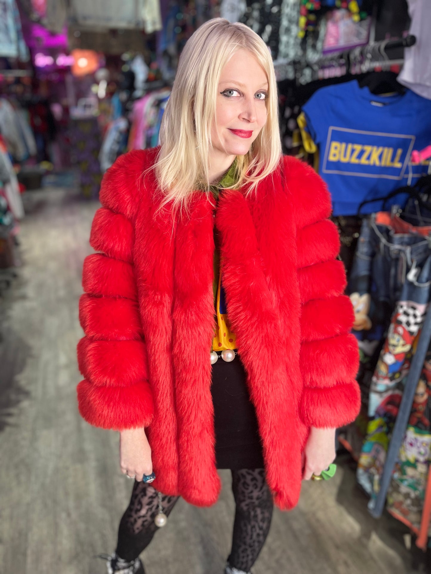 Vintage Y2K Red Faux Fur Chubby Coat - Spark Pretty