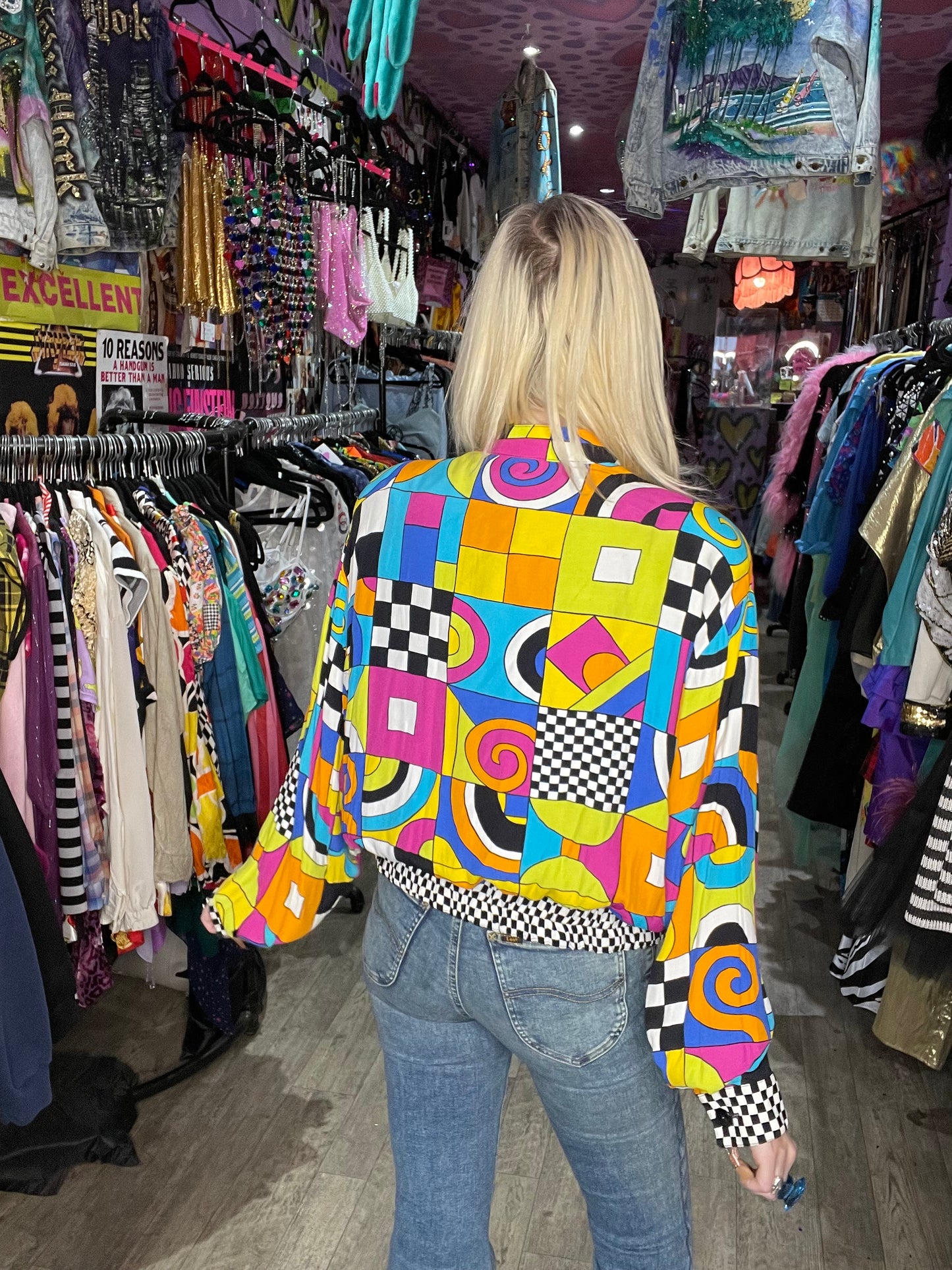 Vintage 90s Colorful Mix Print Bomber Jacket