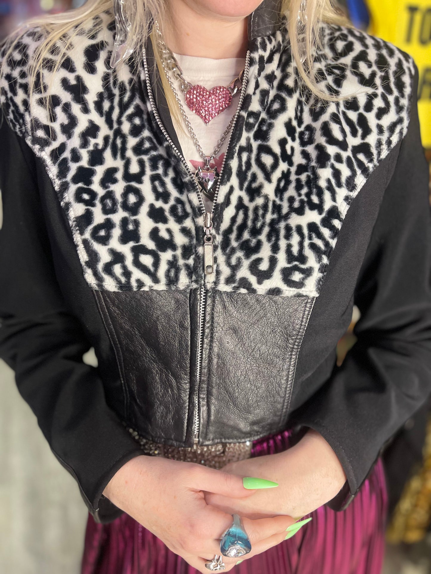 Vintage 90s Leopard and Leather Cropped Jacket - Spark Pretty