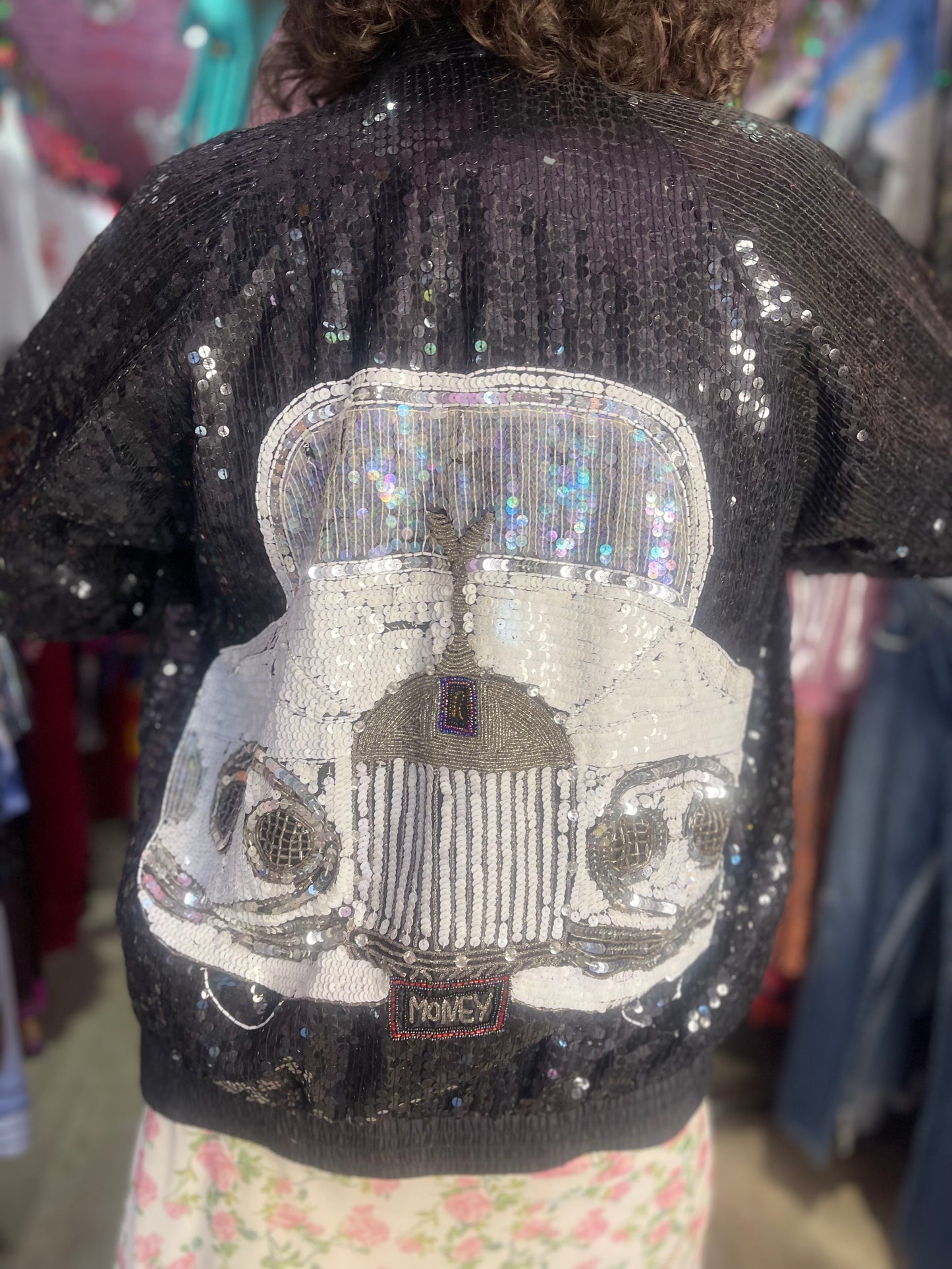 Vintage 80s Sequin Rolls Royce Bomber Jacket