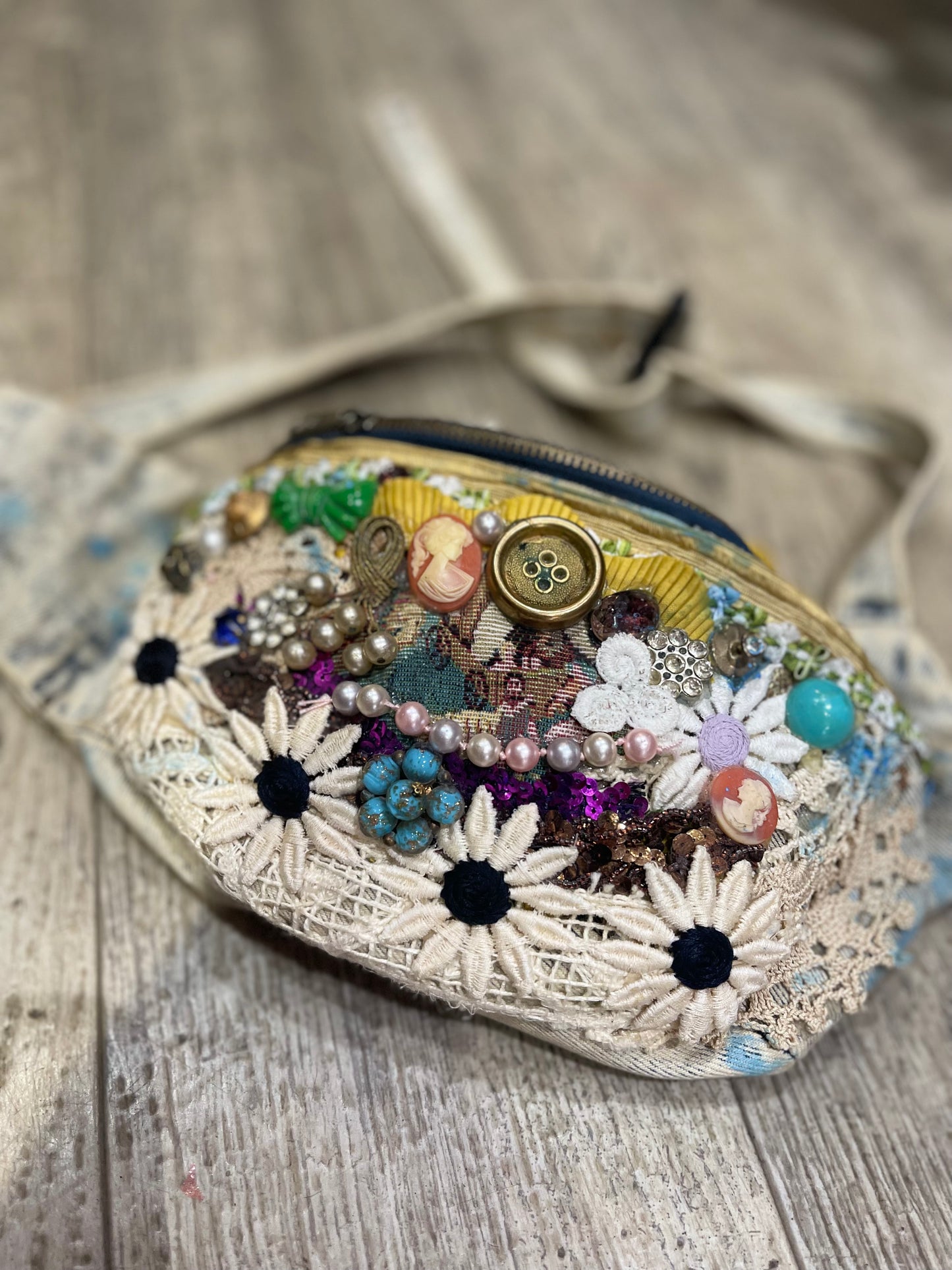 Vintage 80s Bedazzled Shabby Chic Fanny Pack