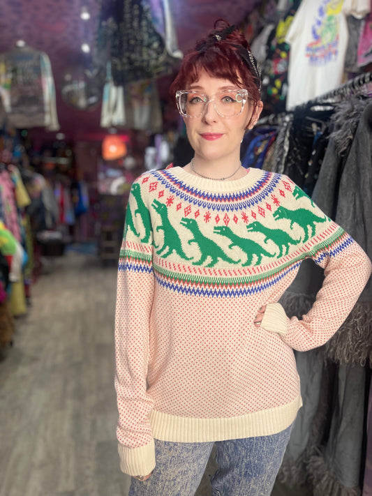 Vintage 80s Dinosaur Knit Sweater