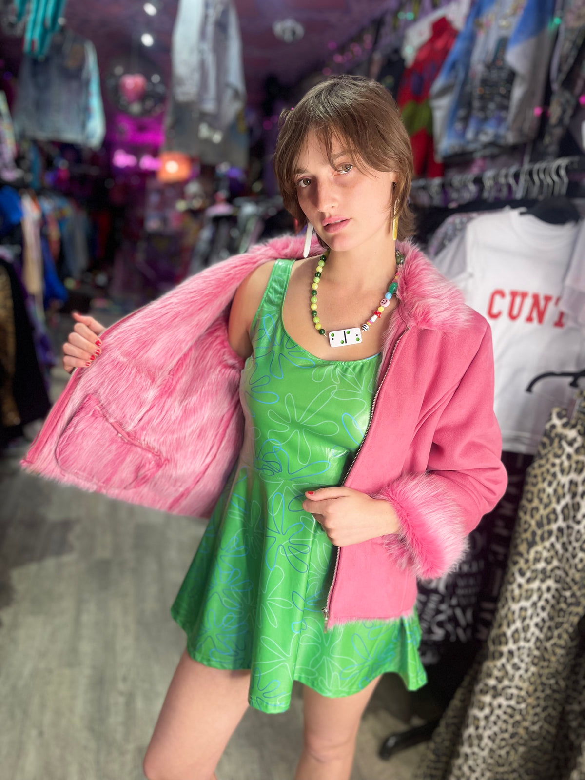 Vintage Y2K Pink Faux Fur Coat - Spark Pretty