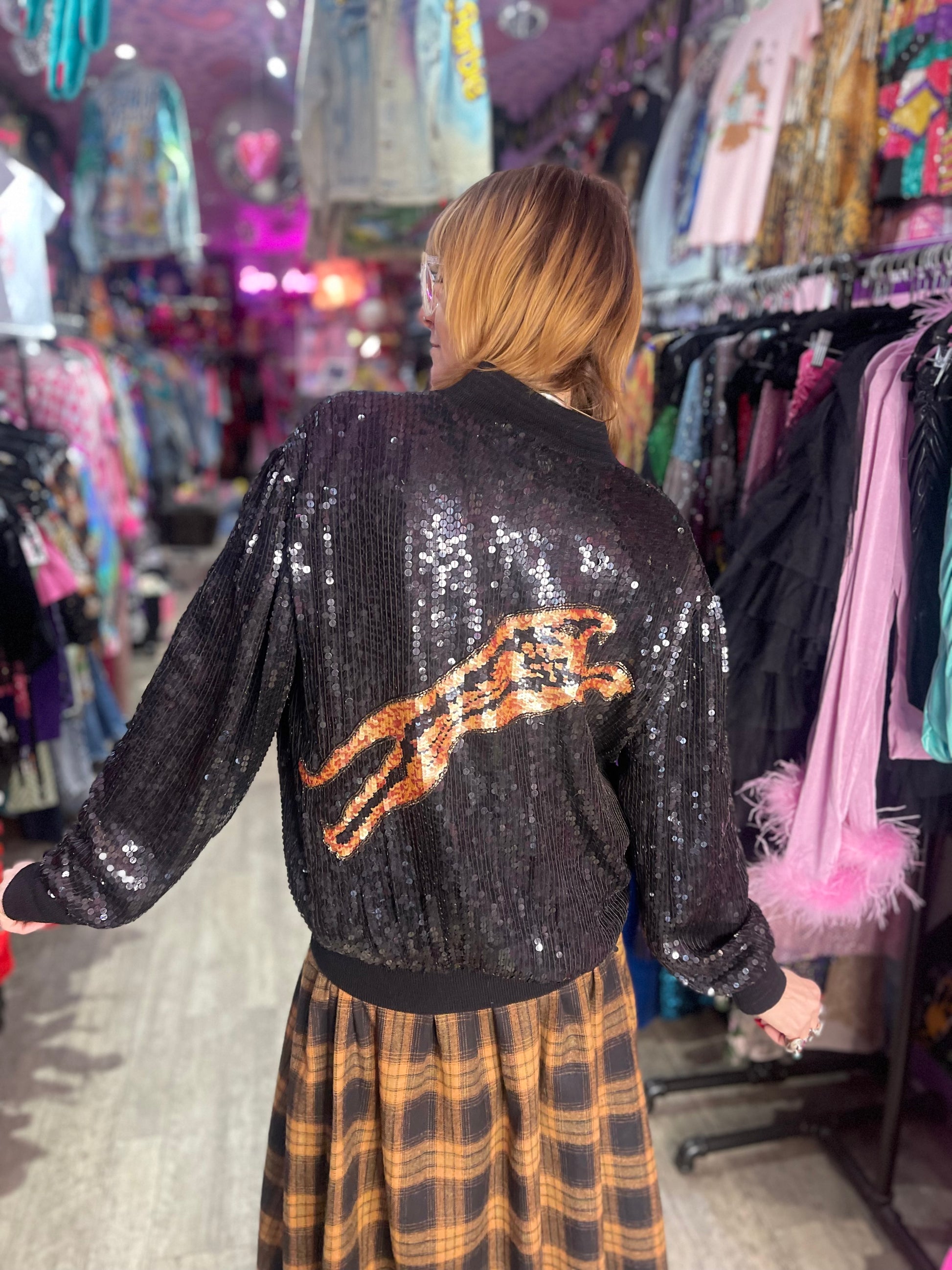 80s Sequin Jaguar Bomber Jacket - Spark Pretty