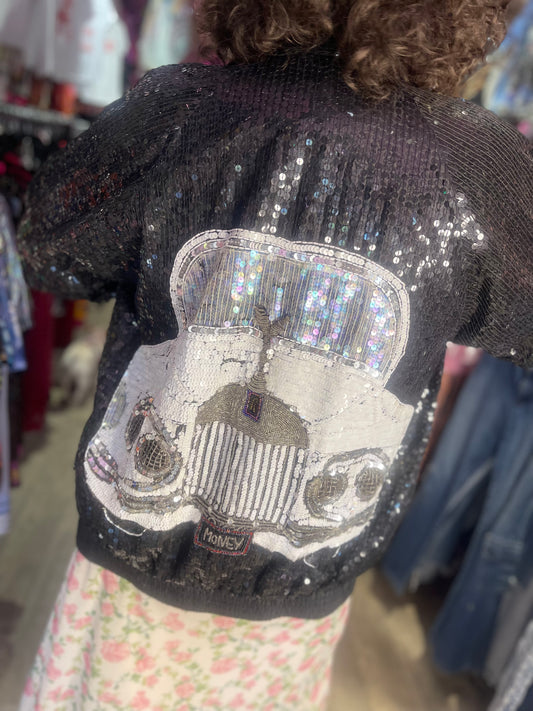 Vintage 80s Sequin Rolls Royce Bomber Jacket - Spark Pretty