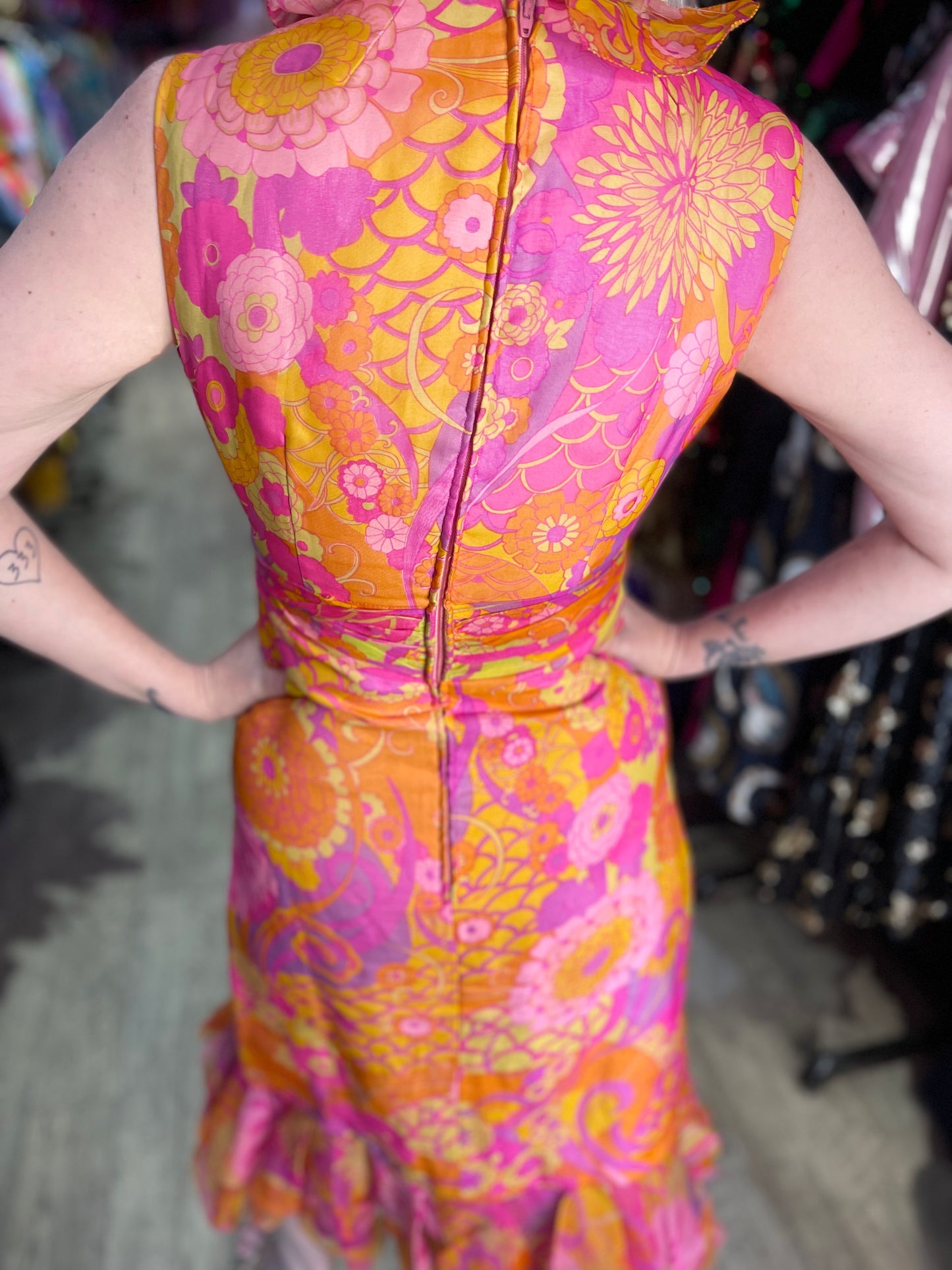 Vintage 60s 70s Groovy Ruffle Midi Dress - Spark Pretty