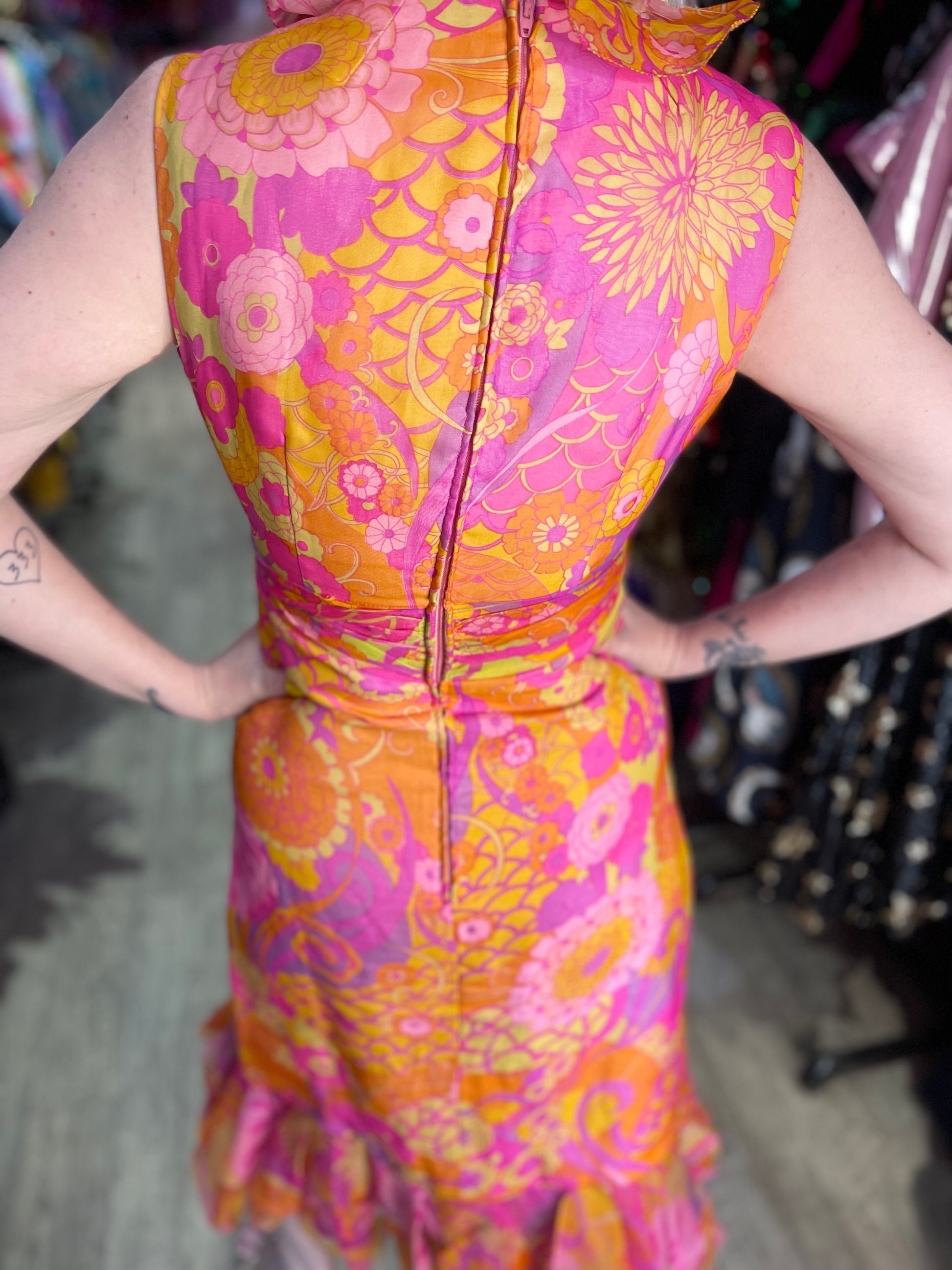 Vintage 60s 70s Groovy Ruffle Midi Dress - Spark Pretty