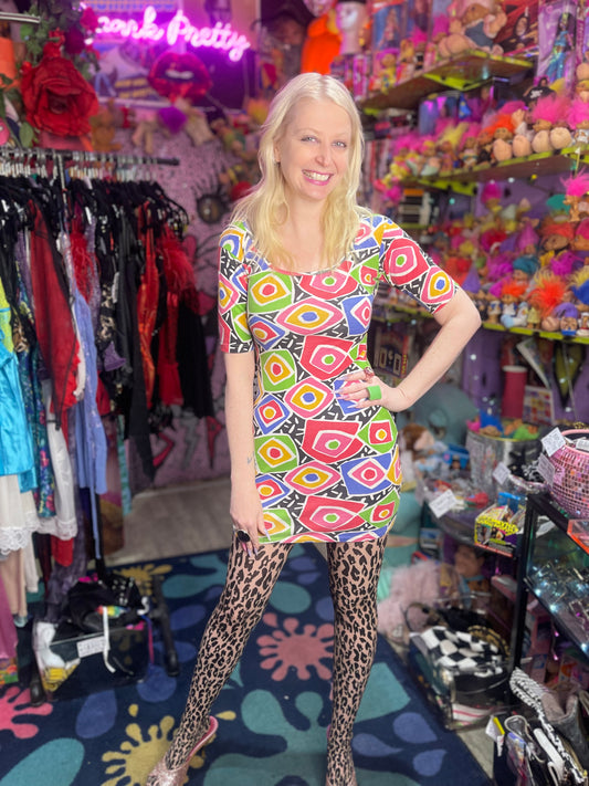 Vintage 90s Colorful Geometric Mini Dress