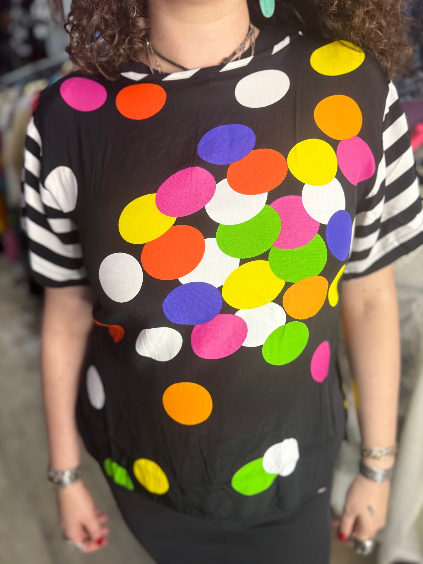 Vintage 90s Dots and Stripes Blouse