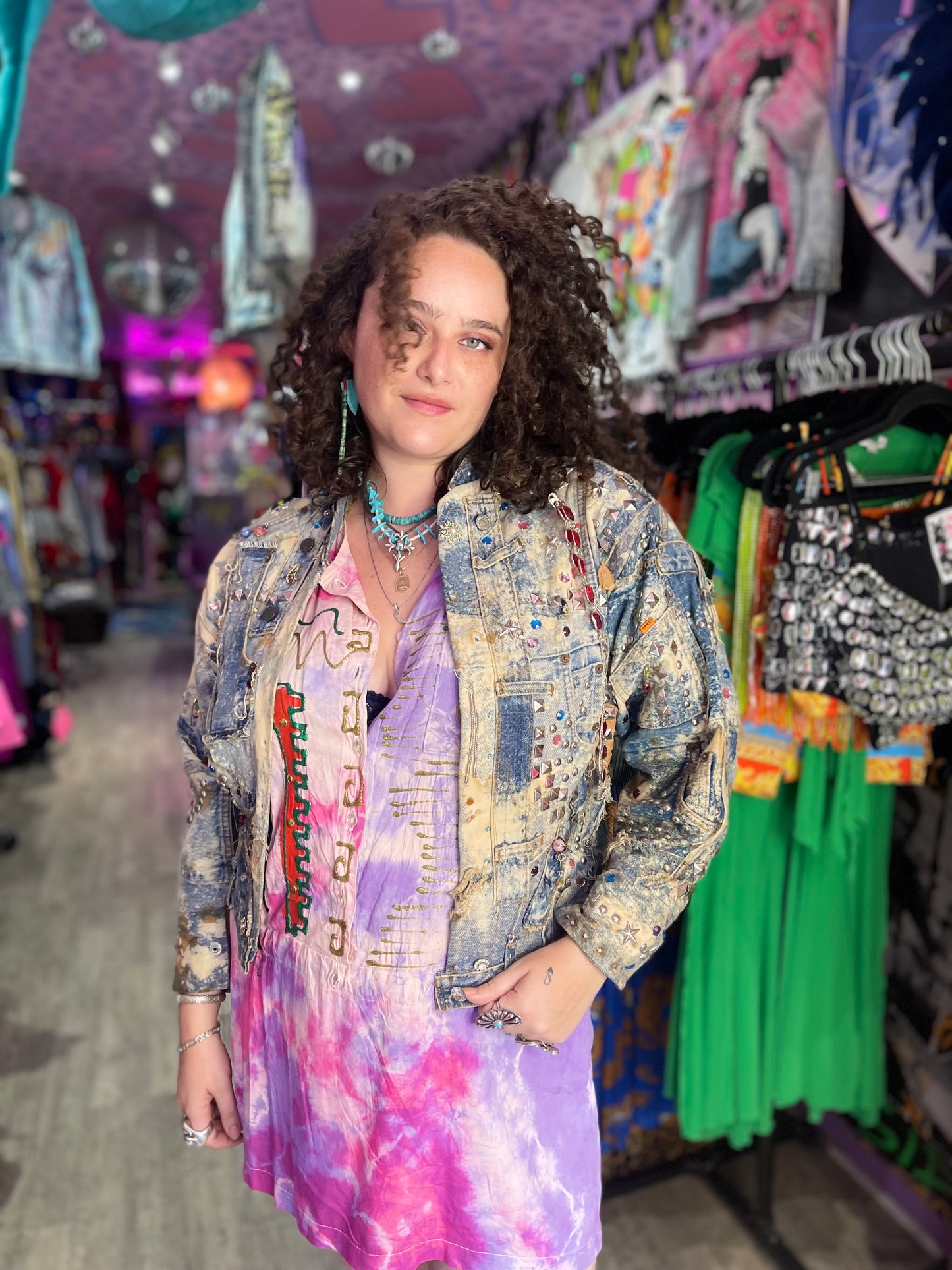Vintage 80s Custom Patchwork Designer Quilted Bling Denim Jacket