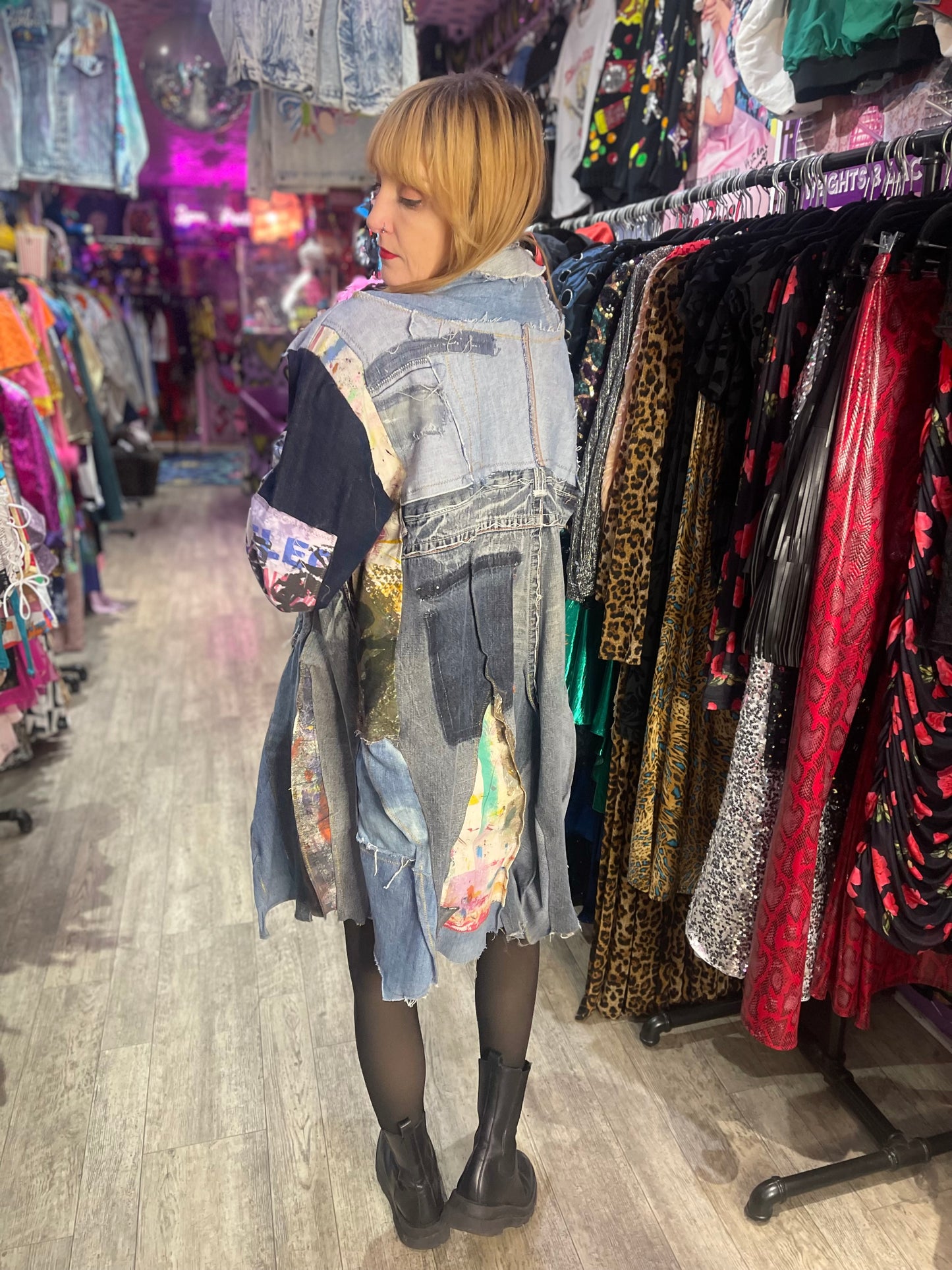 Vintage Y2K Denim Patchwork Duster