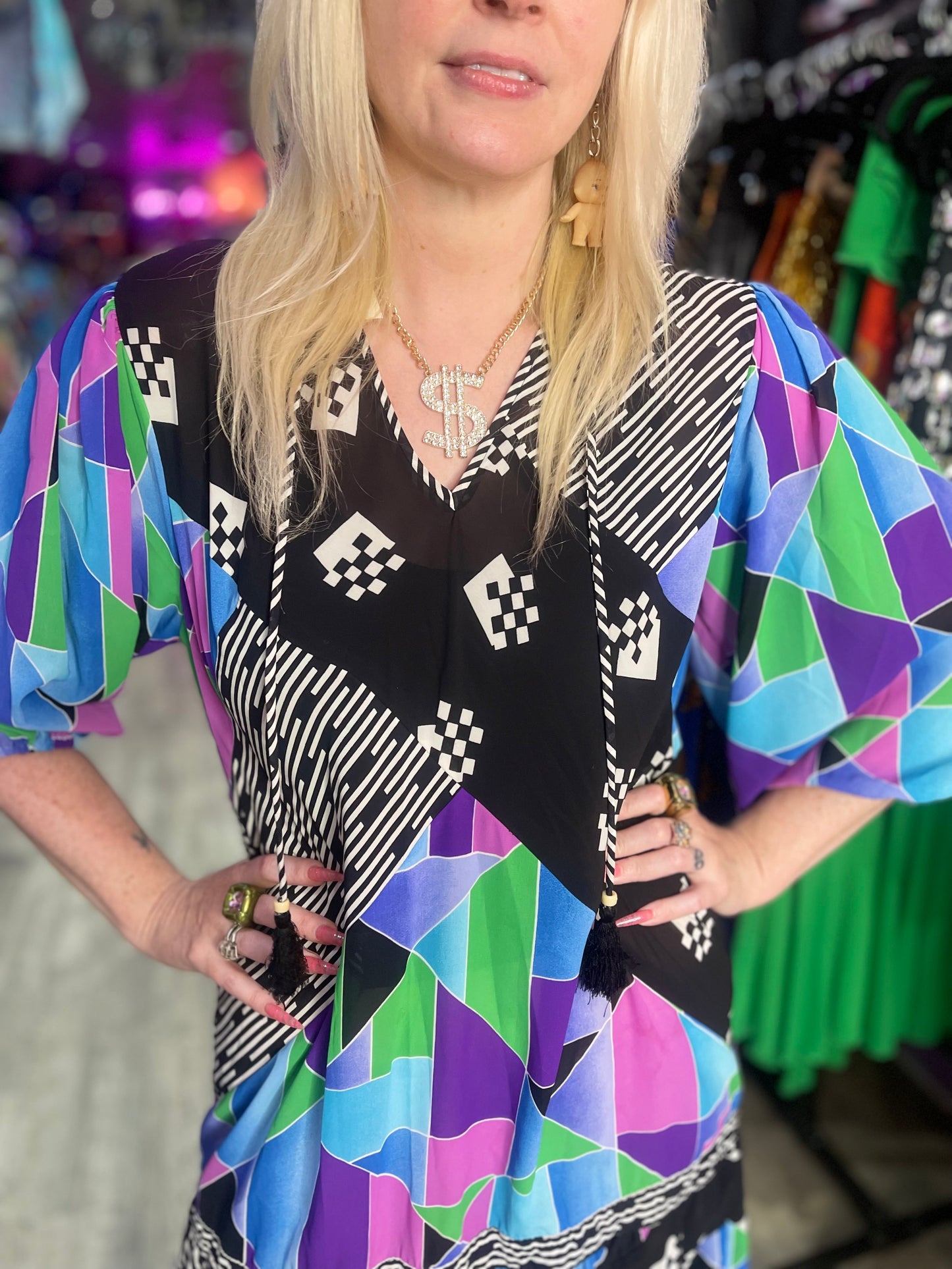 Vintage 80s Geometric Print Maxi Dress