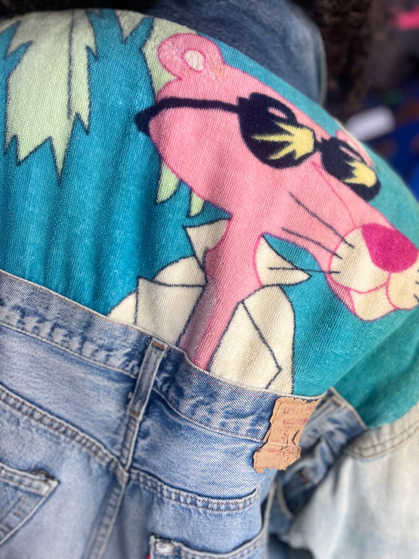 Vintage 80s Patchwork Pink Panther Jean Jacket