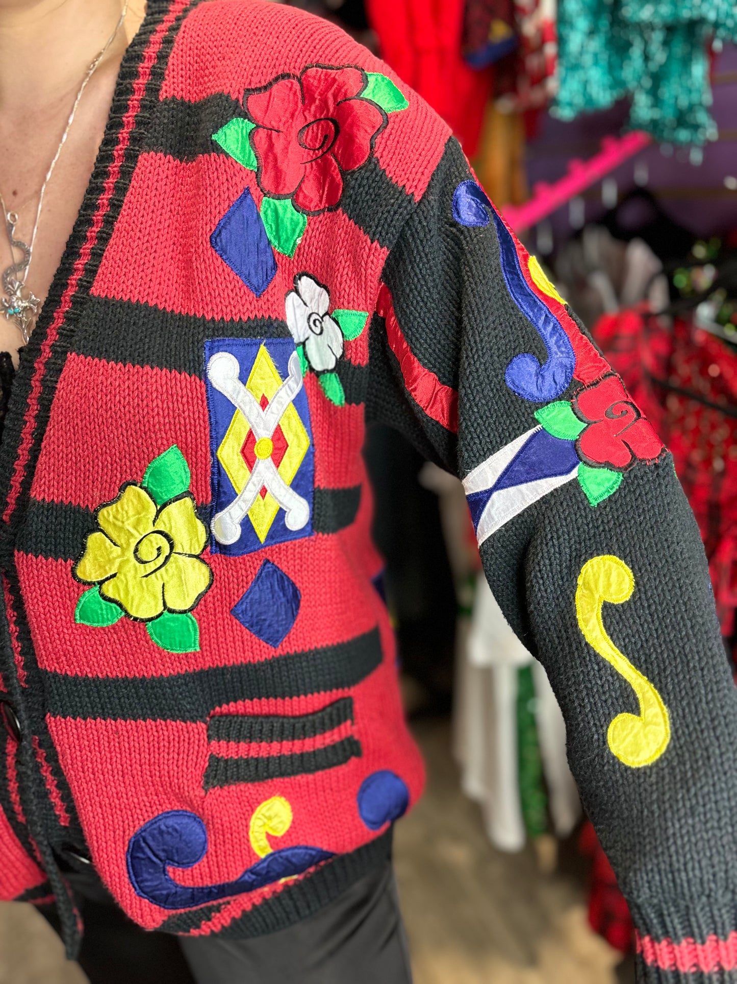 Vintage 80s Flower Embroidered Cardigan