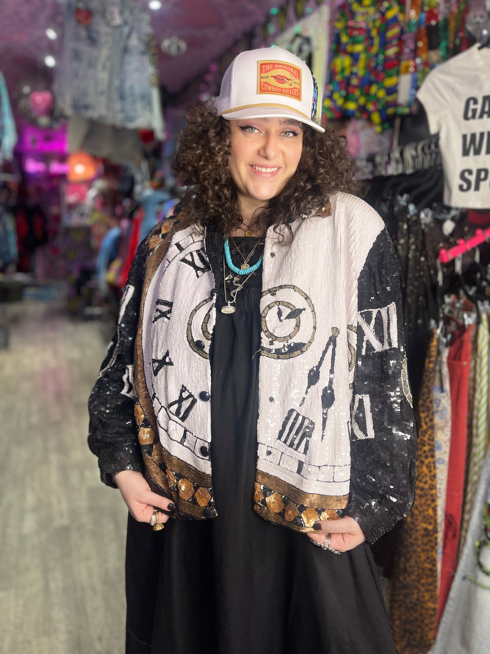 Vintage 90s Clock Sequin Encrusted Bomber Jacket - Spark Pretty