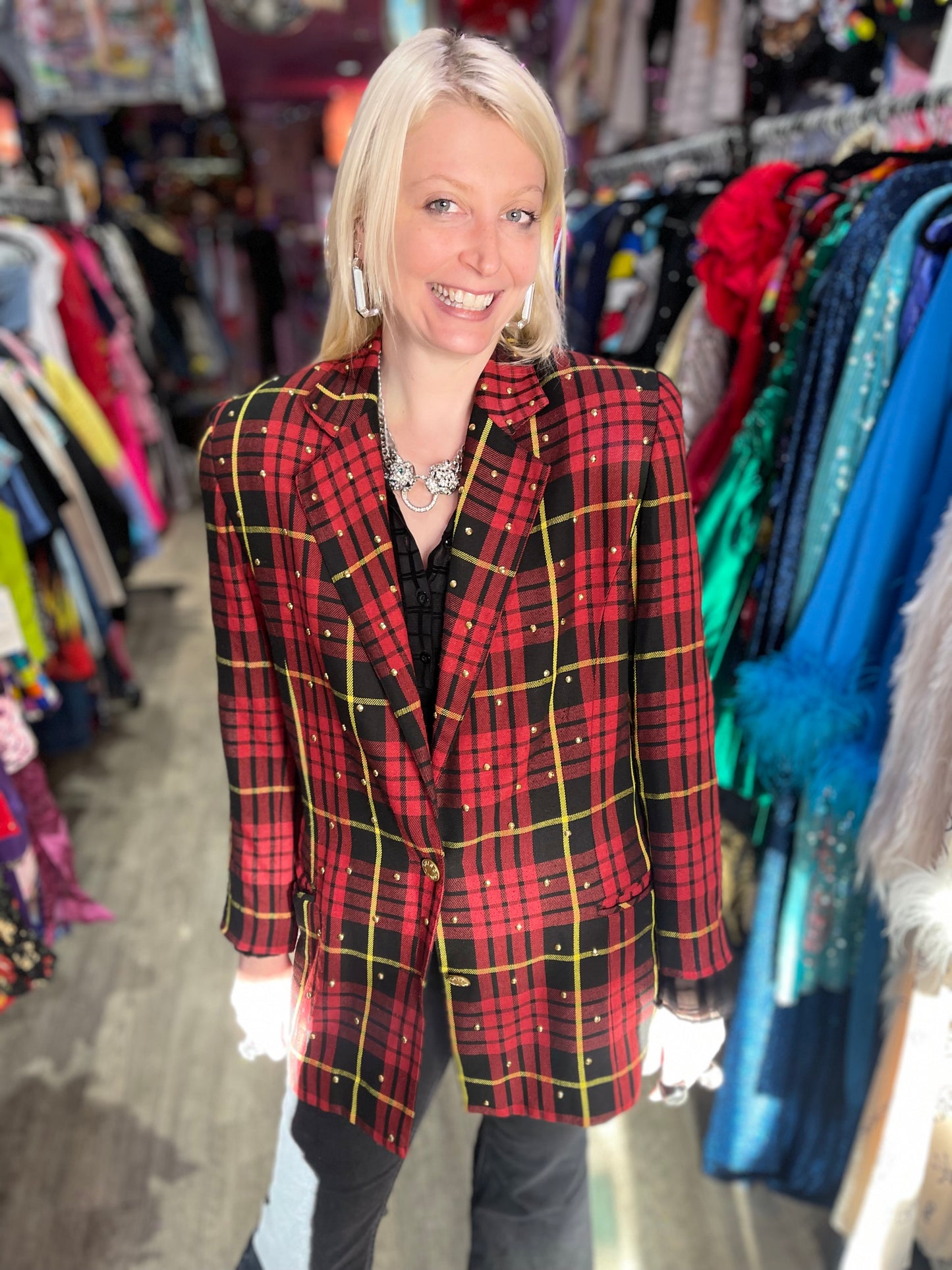 Vintage 90s Red Plaid Blazer